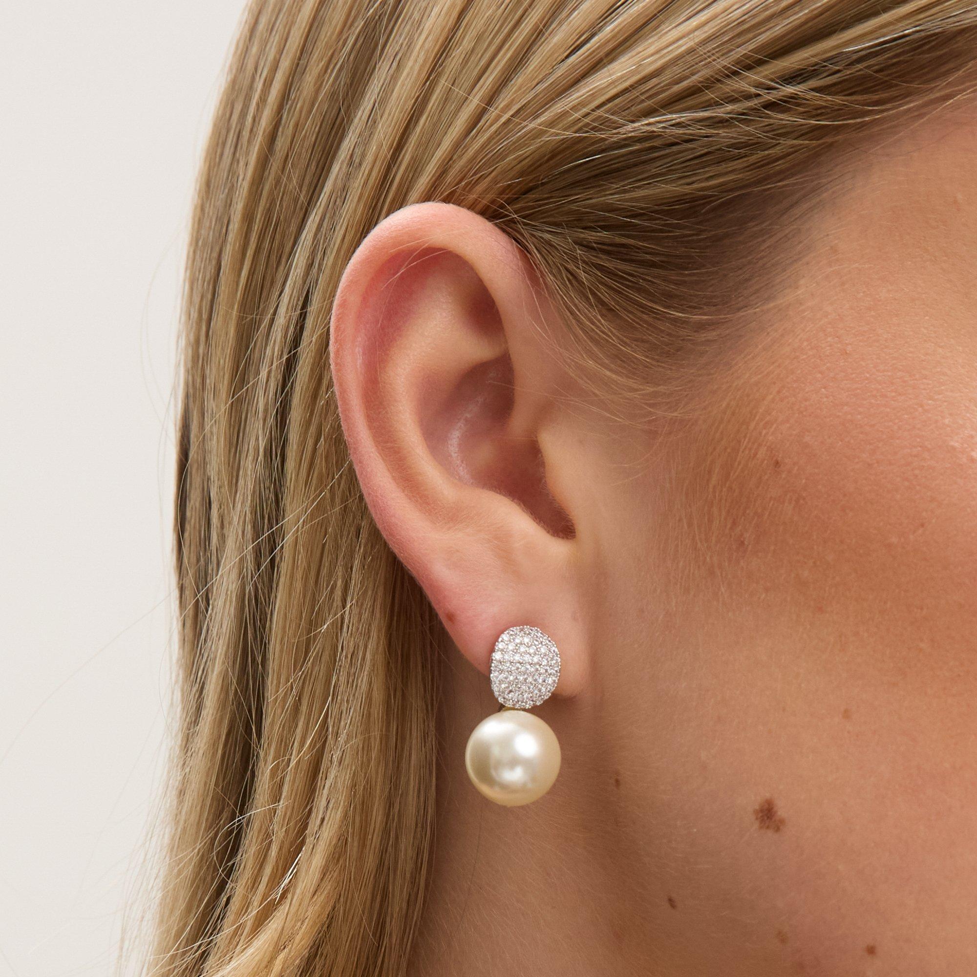 Silver - Jon Richard - Rhodium Plated Pave Pearl Drop Earrings - 2