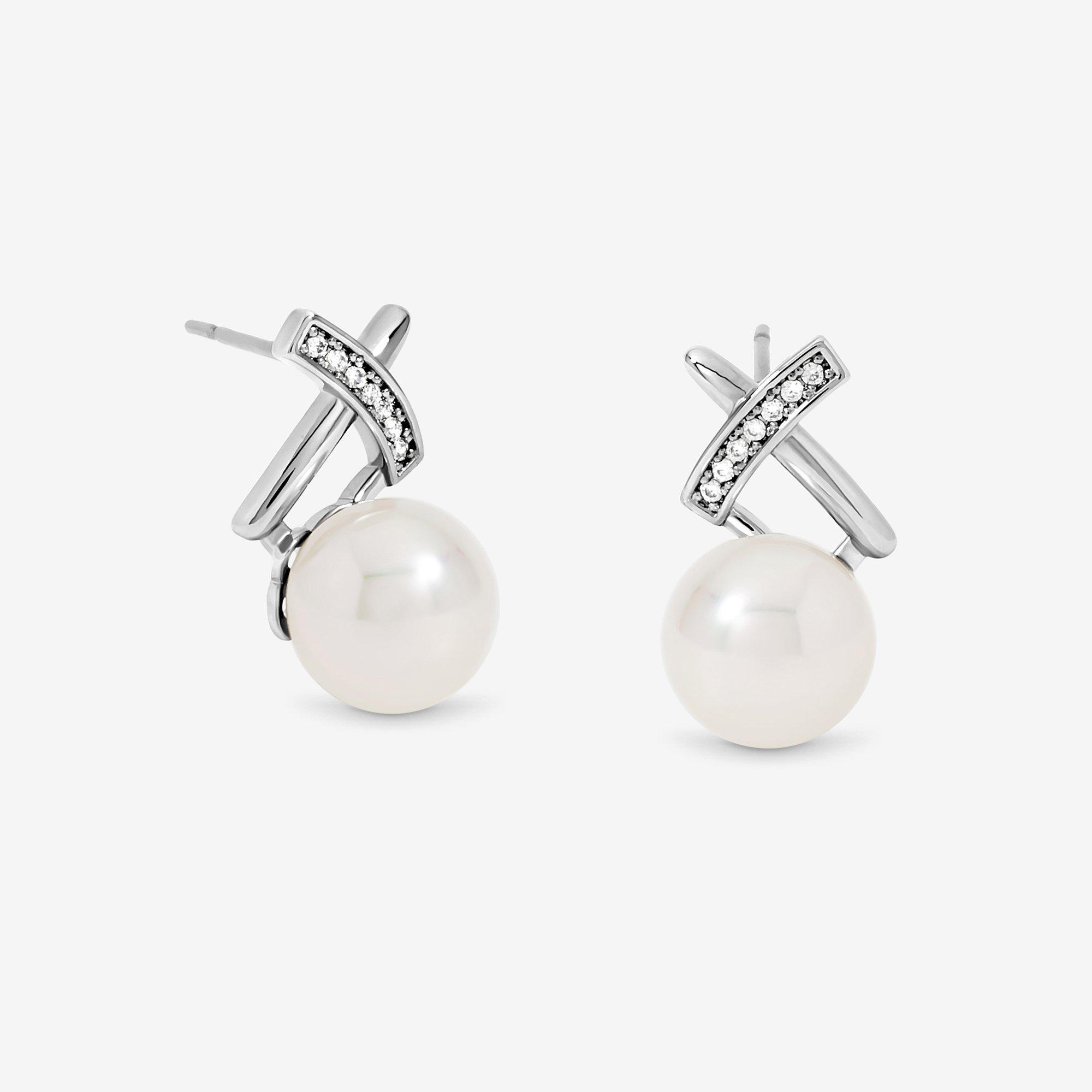 Silver - Jon Richard - Rhodium Plated Pave Pearl Kiss Stud Earrings