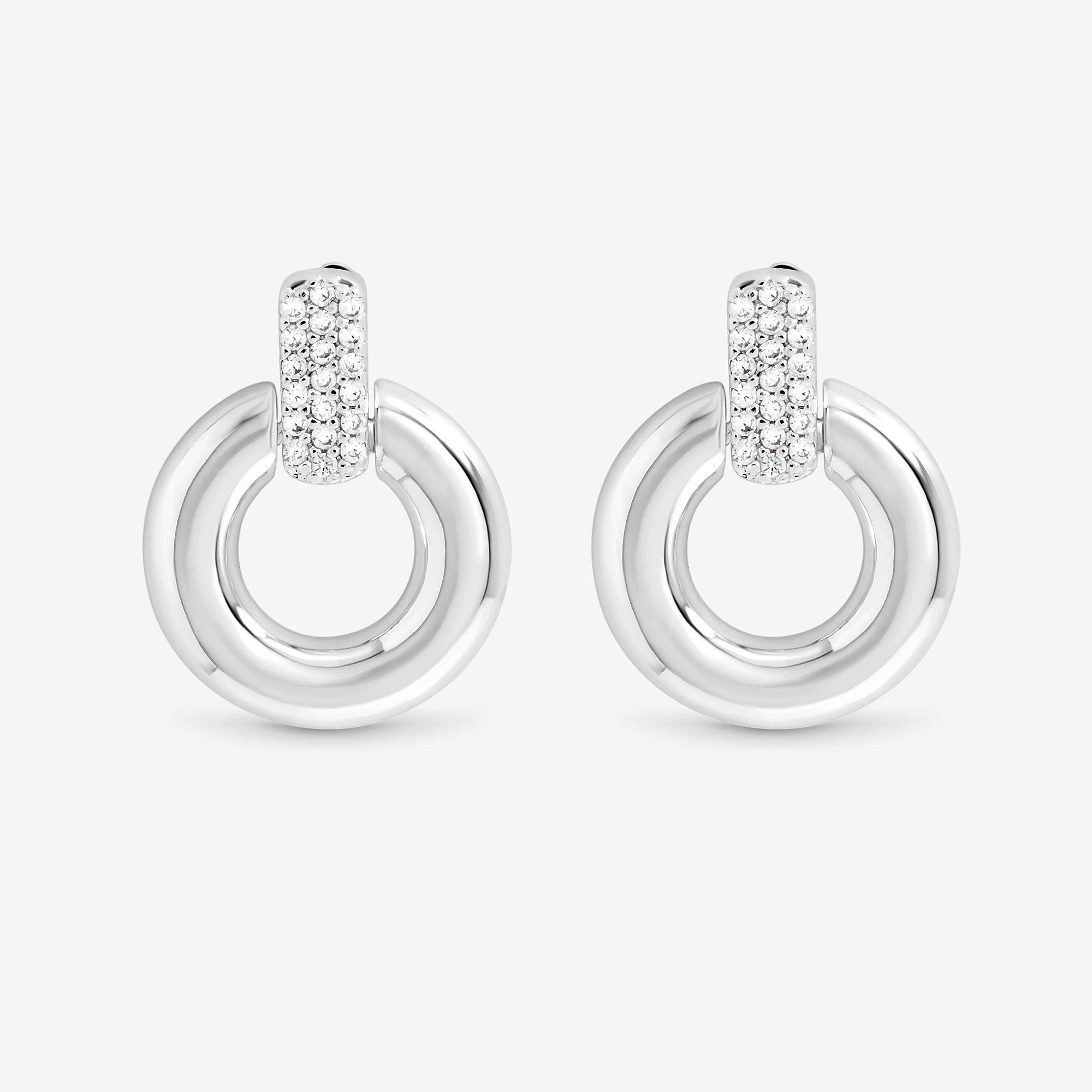 Silver - Jon Richard - Silver Plated Pave Door Knocker Earrings - 1