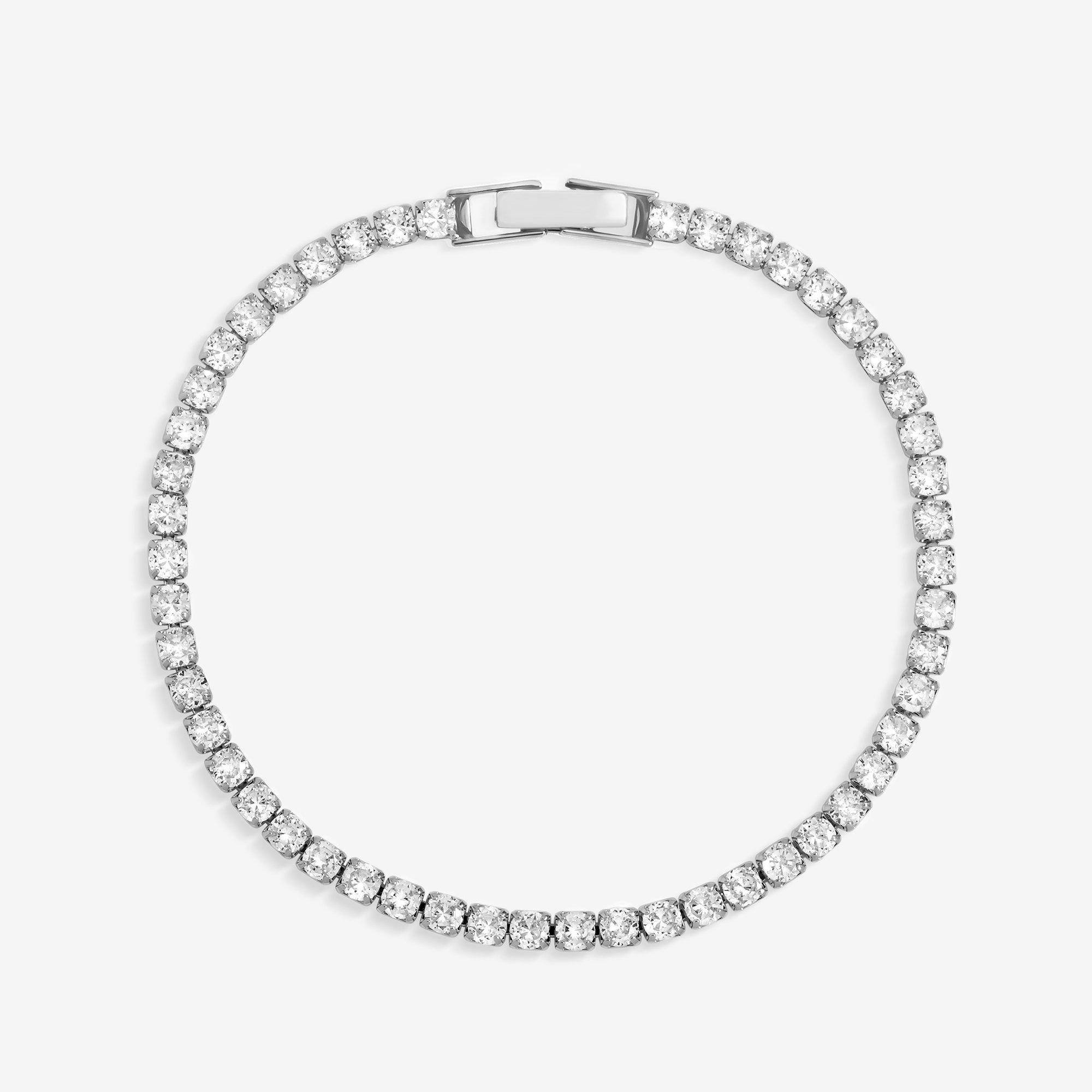 Silver - Jon Richard - Rhodium Plated CZ Round Tennis Bracelet