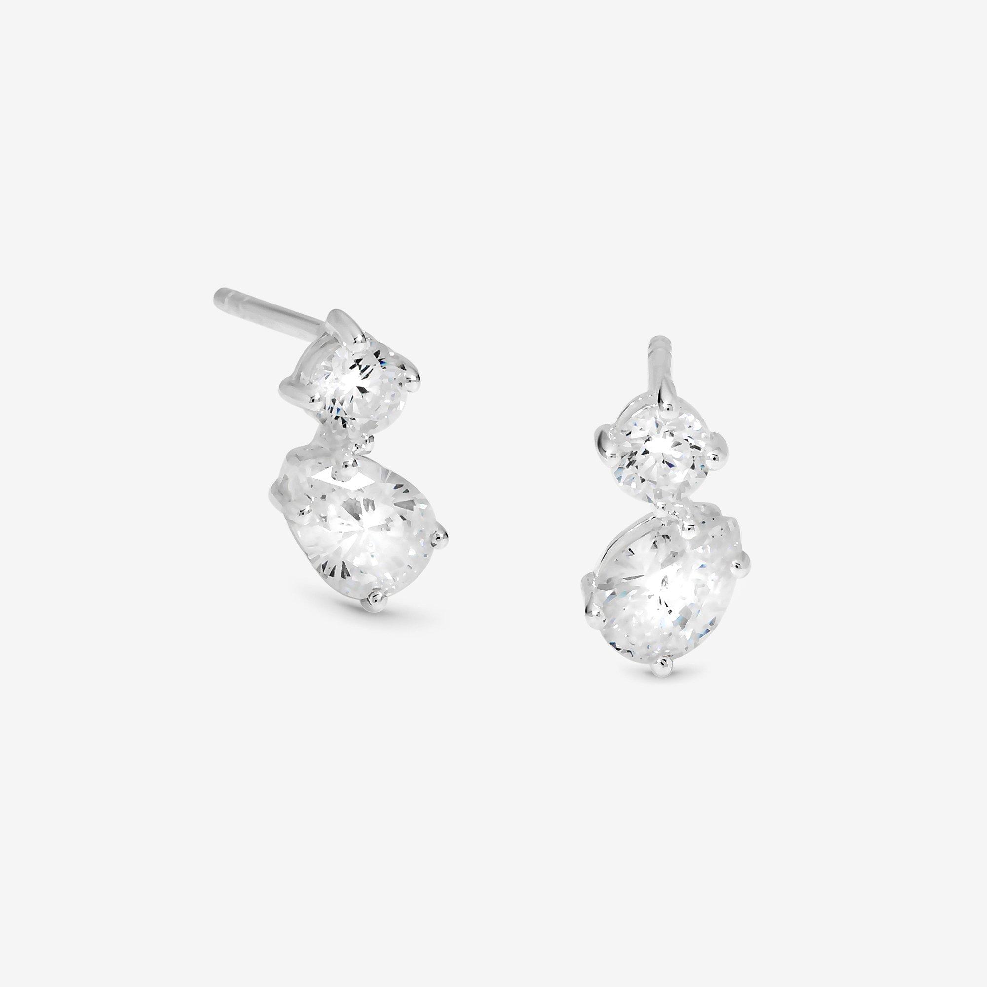 Silver - Simply Silver - Sterling Silver 925 CZ Duo Stone Stud Earrings - 1