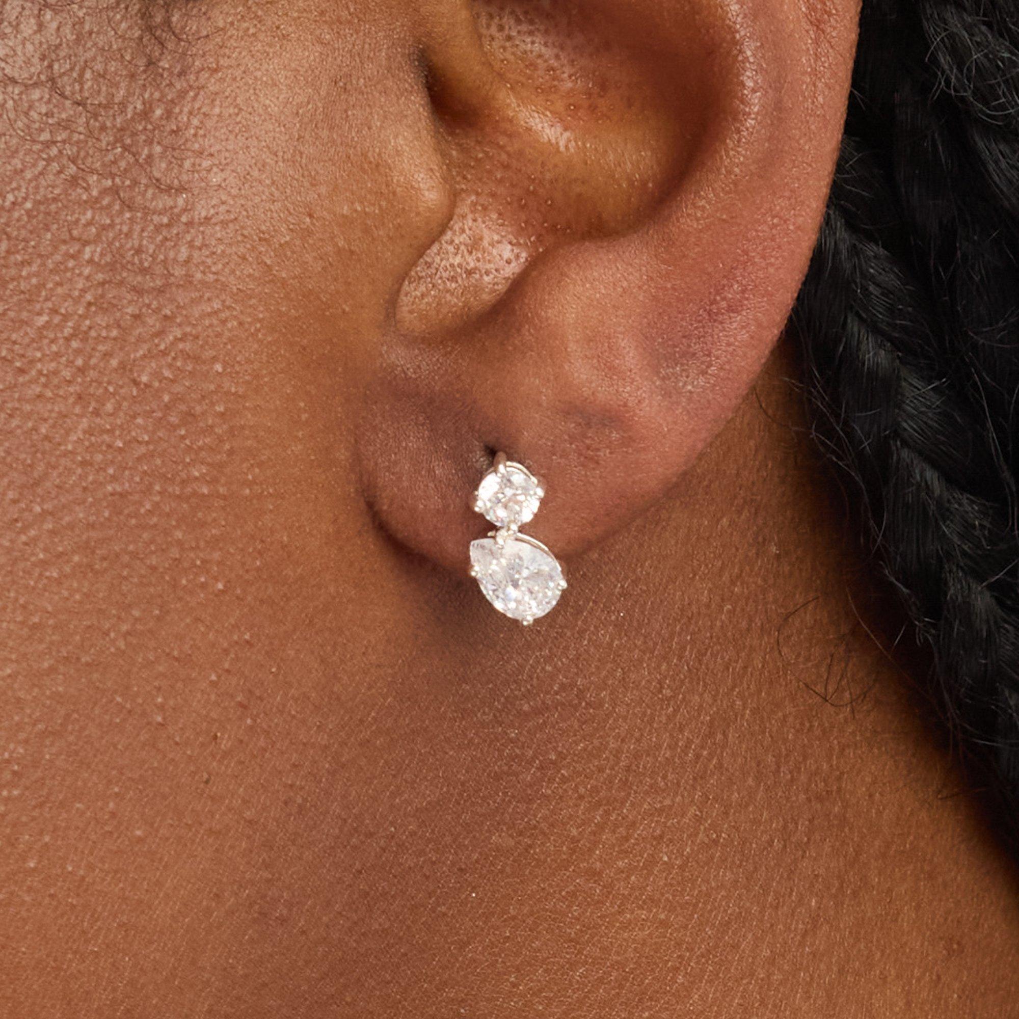 Silver - Simply Silver - Sterling Silver 925 CZ Duo Stone Stud Earrings - 2