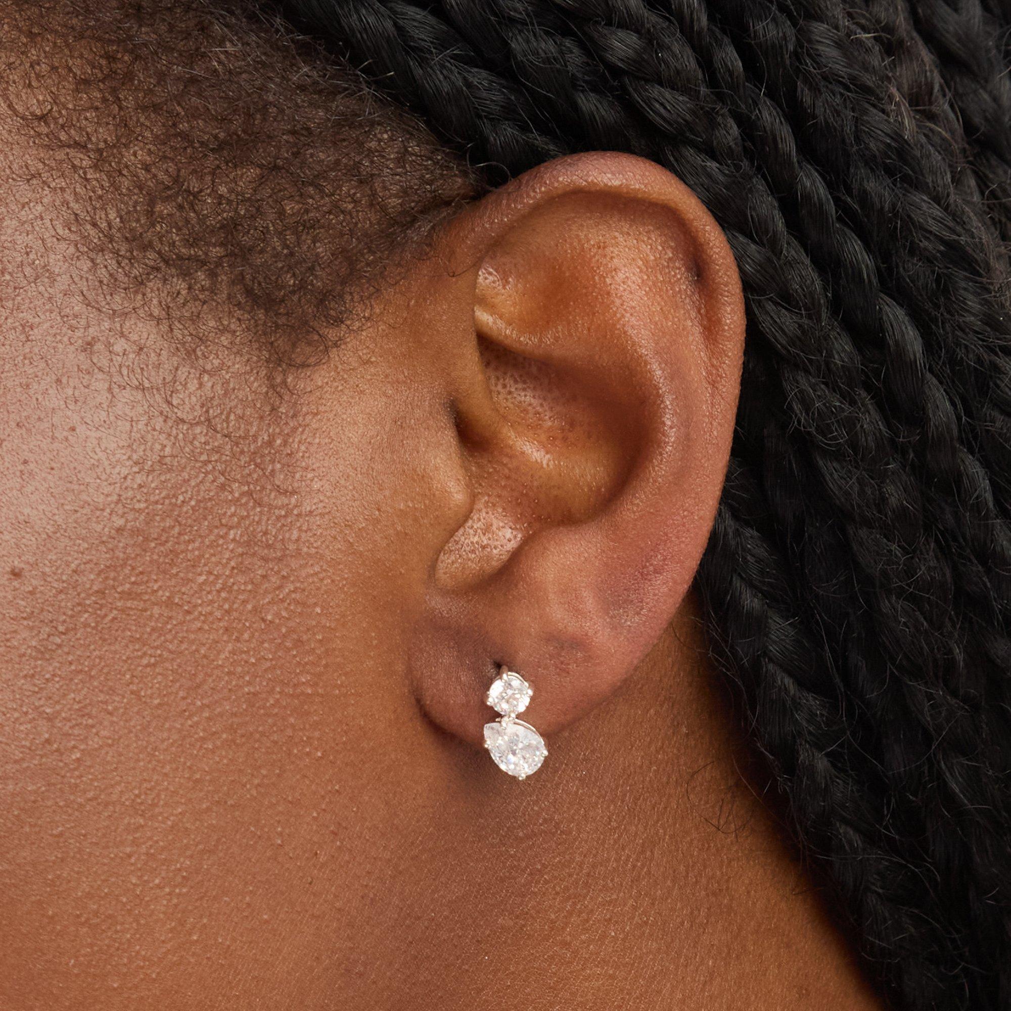 Silver - Simply Silver - Sterling Silver 925 CZ Duo Stone Stud Earrings - 3