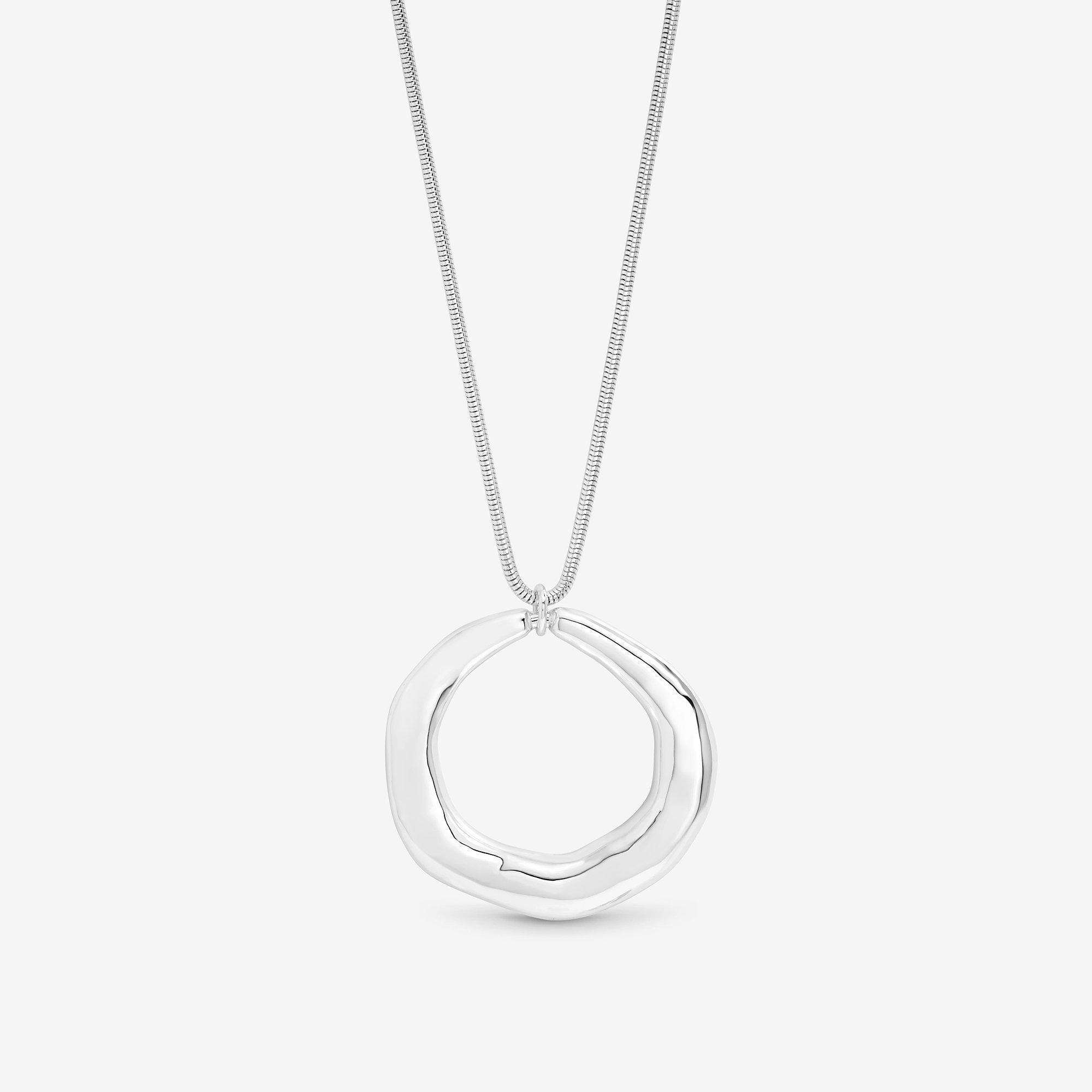Silver - Mood - Silver Polished Abstract Long Open Pendant - 1