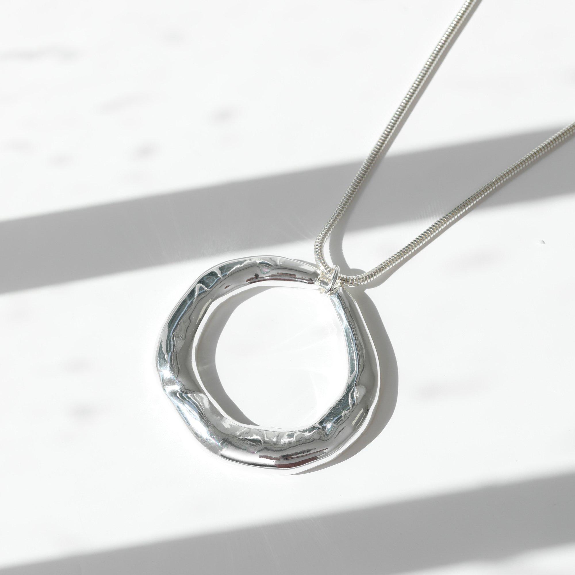 Silver - Mood - Silver Polished Abstract Long Open Pendant - 3
