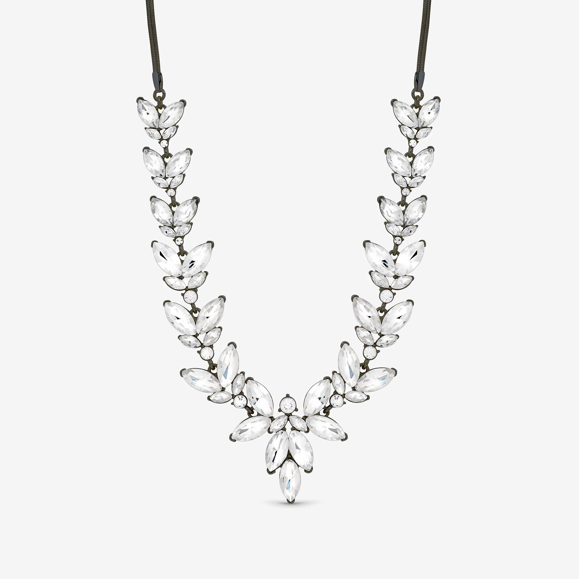 Black - Mood - Hematite & Crystal Leaf Y Drop Necklace - 1