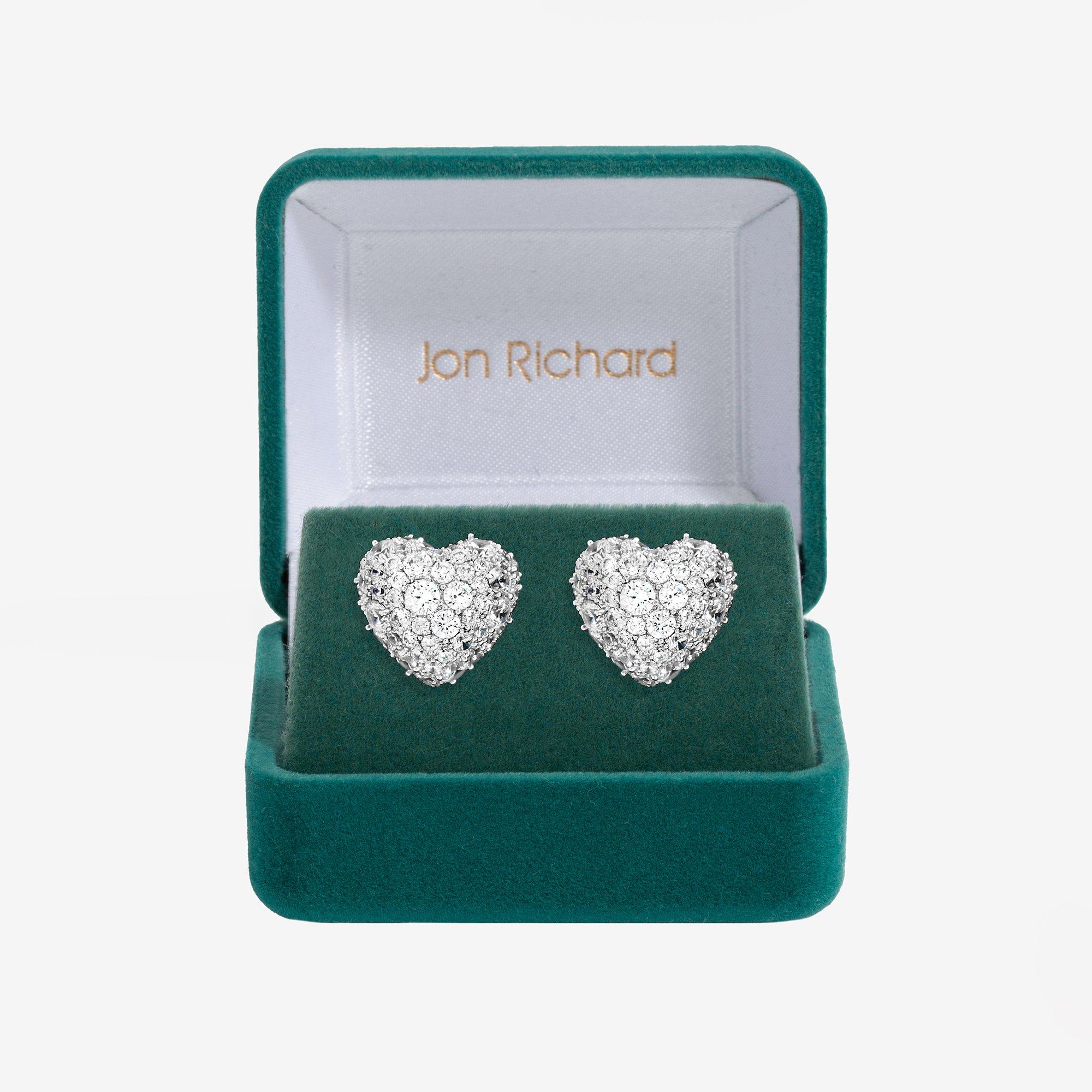 Silver - Jon Richard - Rhodium Plated Pave Heart Stud Earrings - Gift Box - 1
