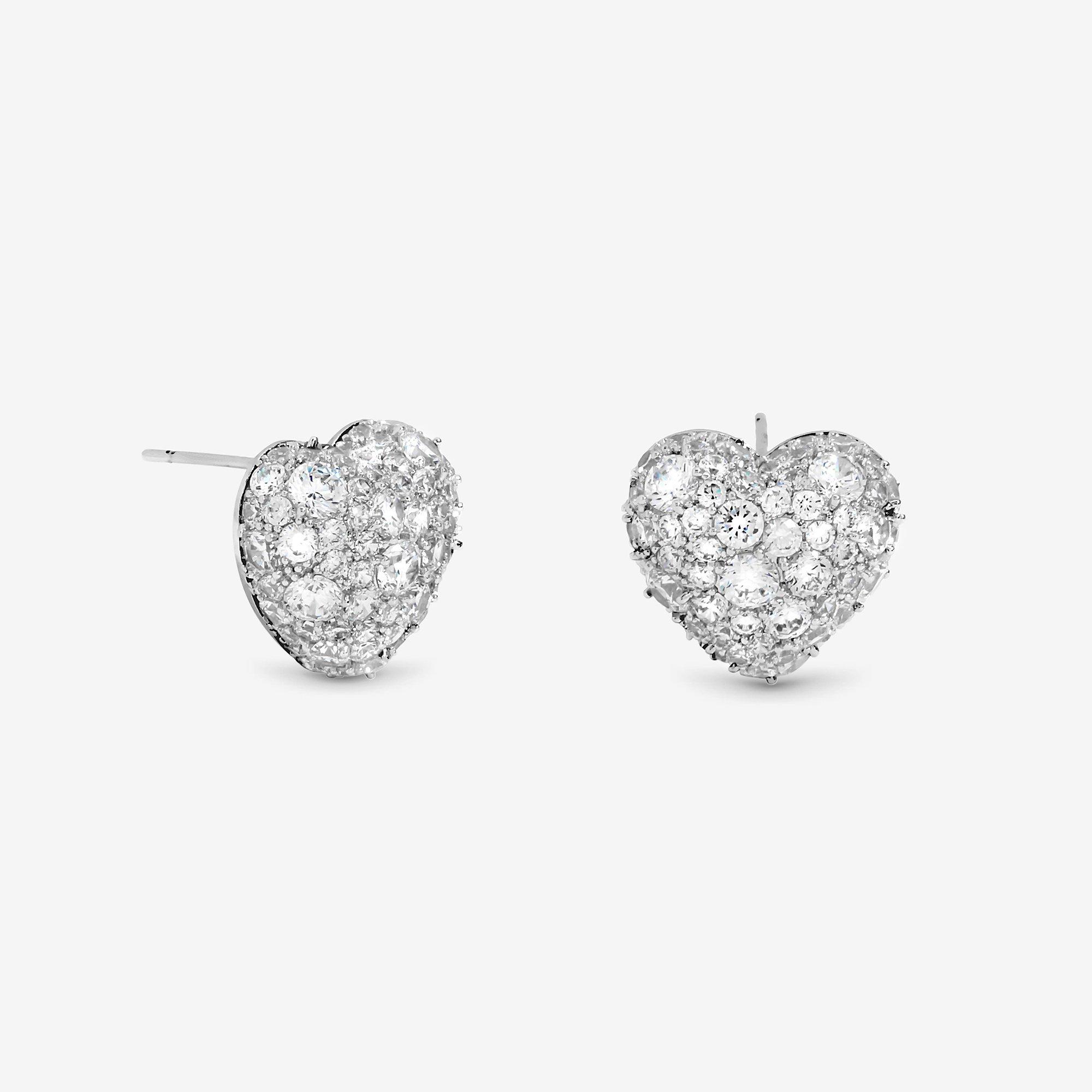 Silver - Jon Richard - Rhodium Plated Pave Heart Stud Earrings - Gift Box - 2