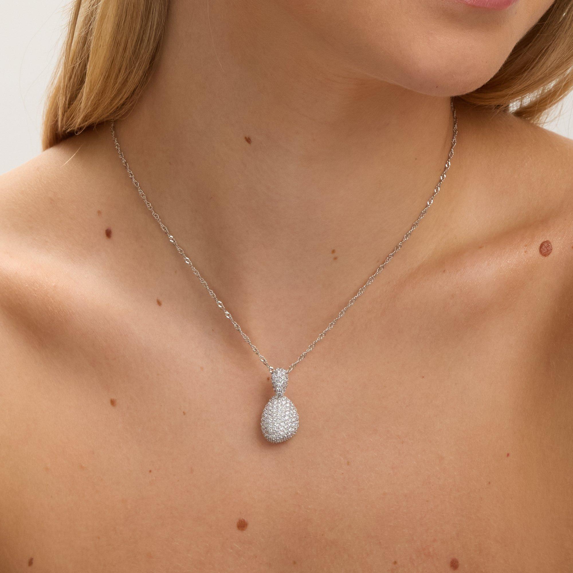 Silver - Jon Richard - Rhodium Plated CZ Drop Dome Pendant - Gift Box - 3