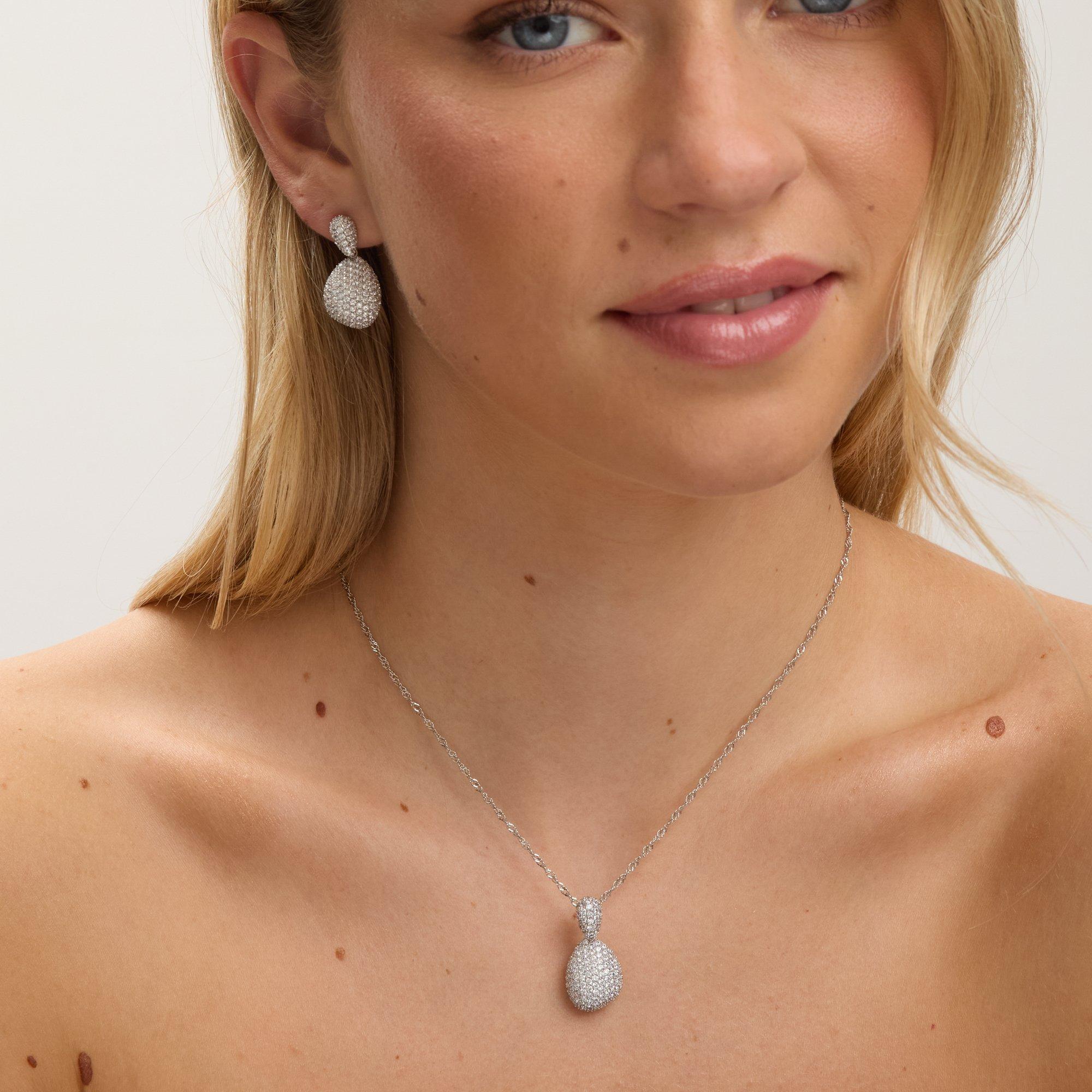 Silver - Jon Richard - Rhodium Plated CZ Drop Dome Pendant - Gift Box - 4