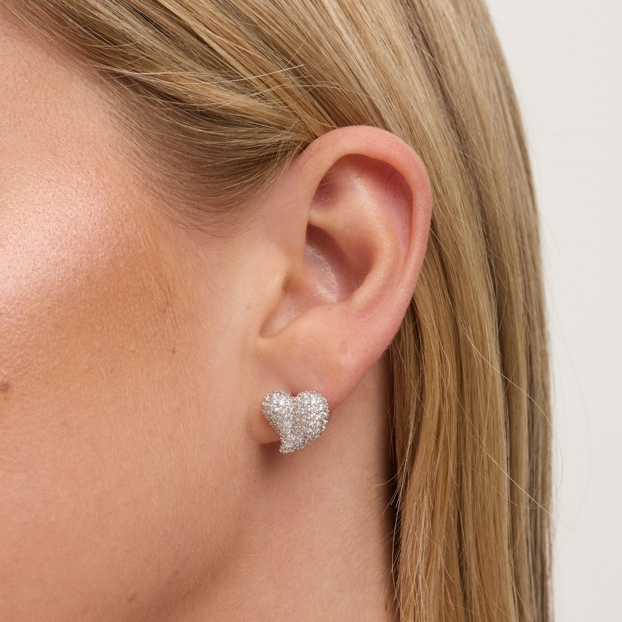 Silver - Jon Richard - Rhodium Plated Pave Heart Stud Earrings - 2