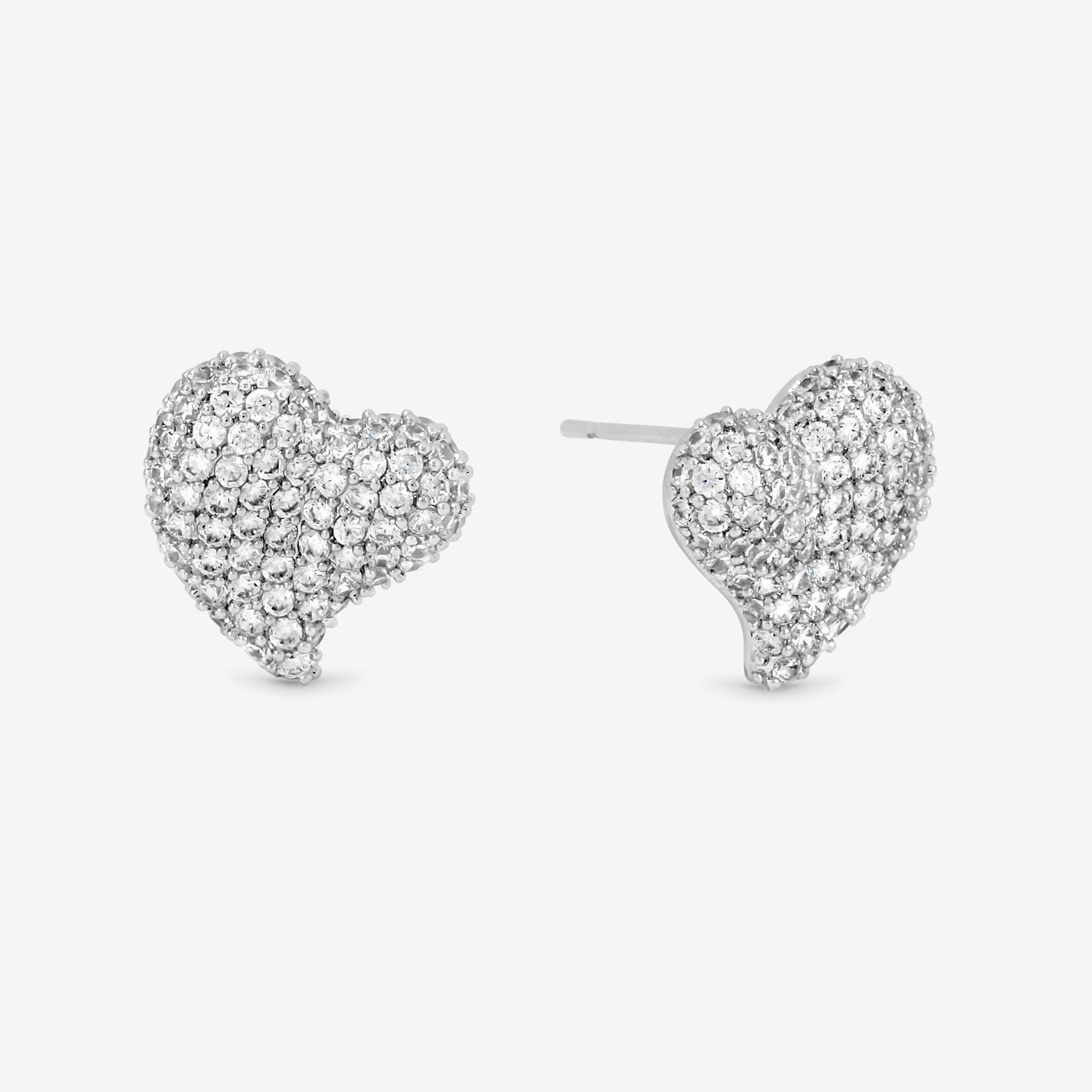 Silver - Jon Richard - Rhodium Plated Pave Heart Stud Earrings - 3