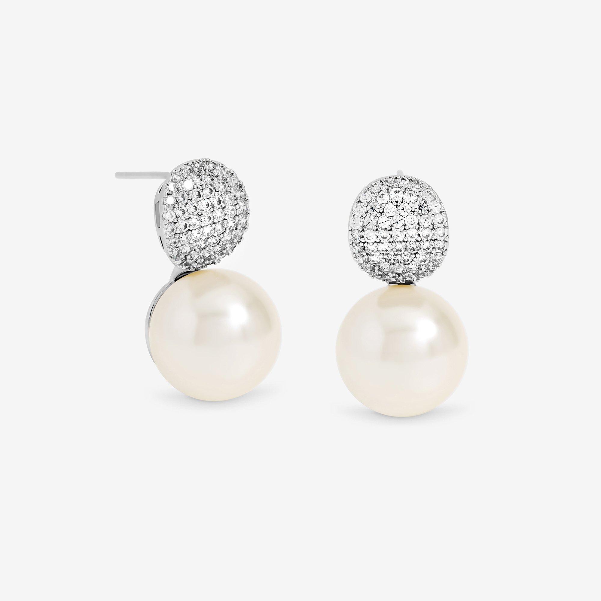 Silver - Jon Richard - Rhodium Plated Pave Pearl Drop Earrings - 1