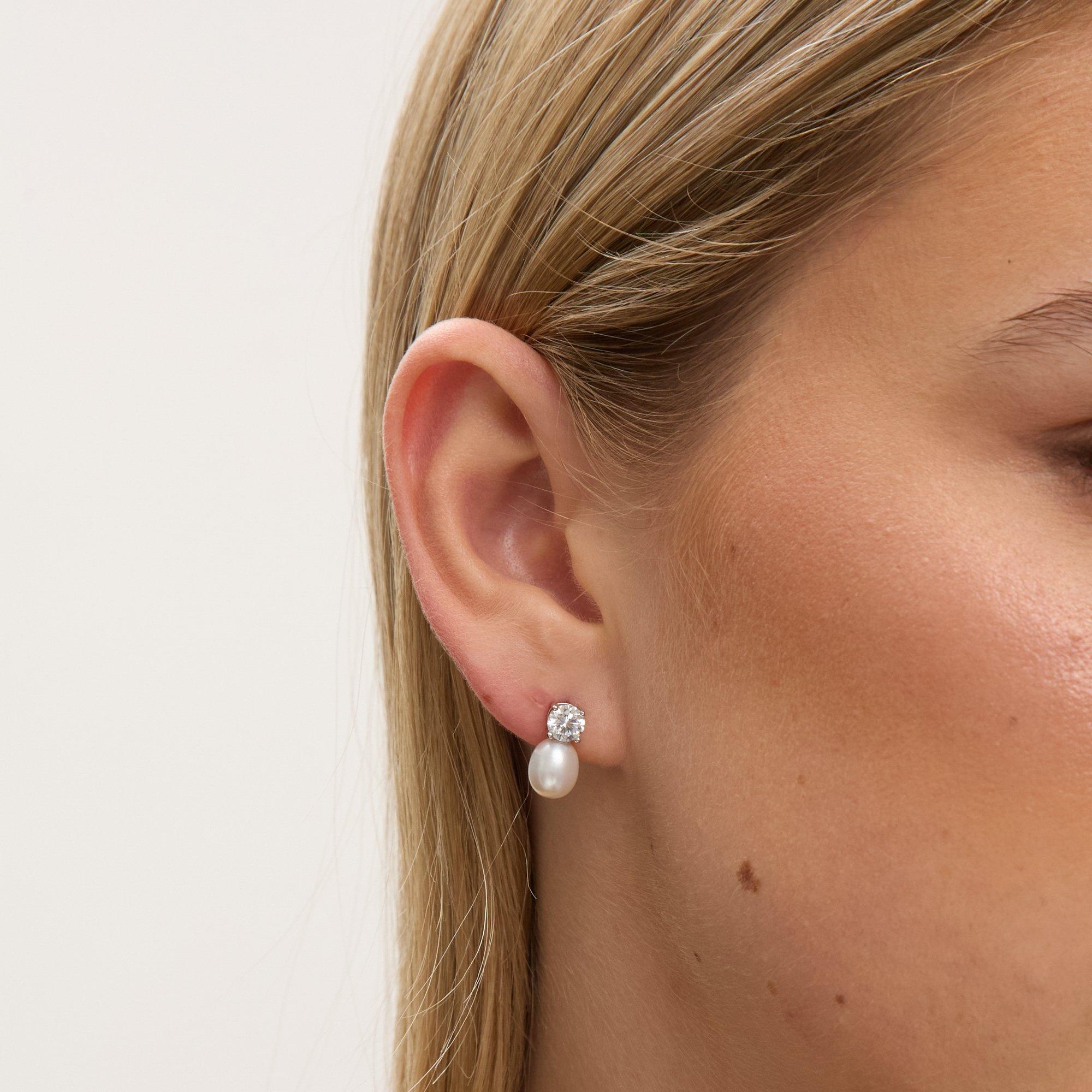 Silver - Jon Richard - Rhodium Plated Pave Pearl Drop Earrings - 2