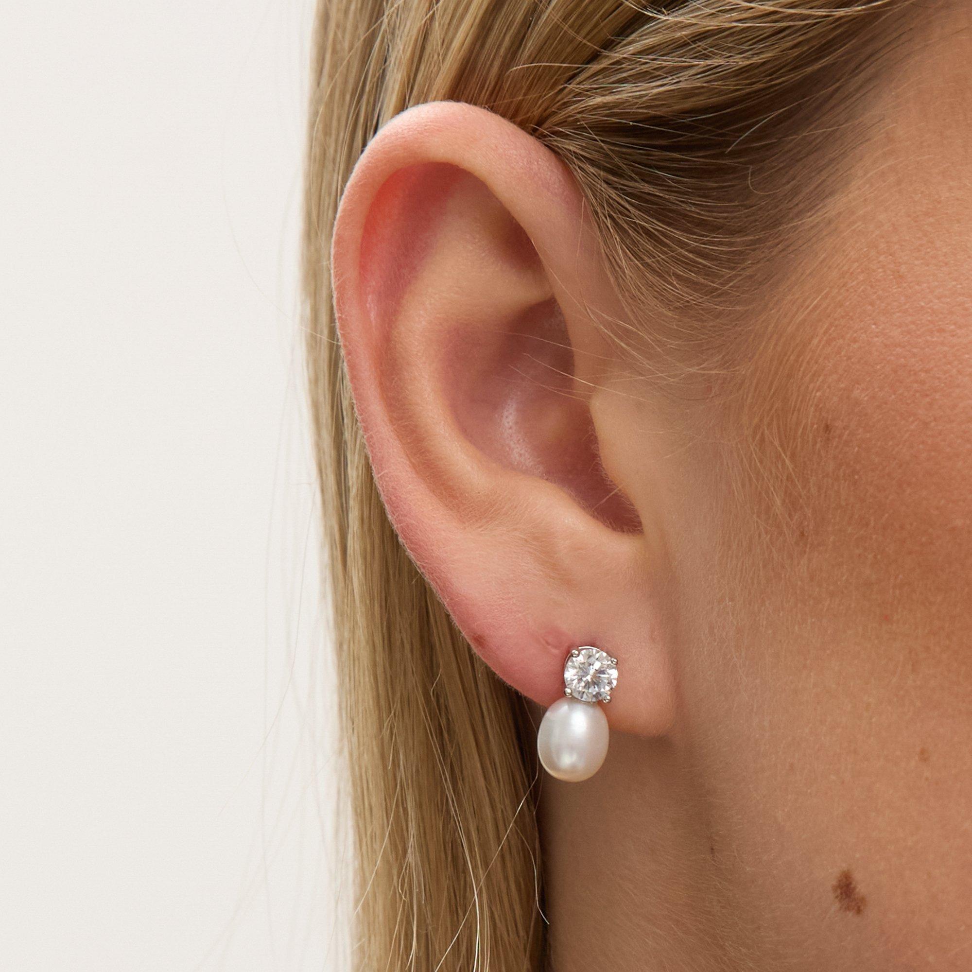 Silver - Jon Richard - Rhodium Plated Pave Pearl Drop Earrings - 3