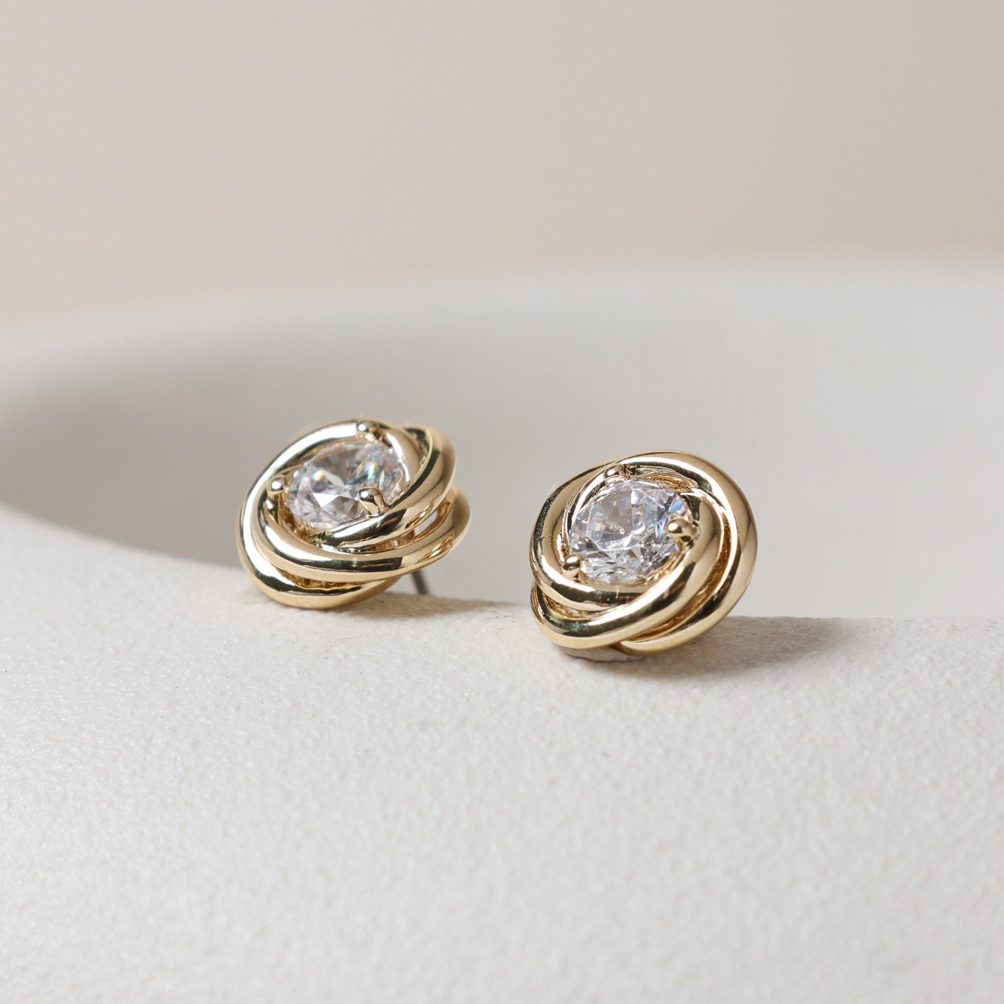 Gold - Jon Richard - Gold Plated Crystal Knot Earrings - 3