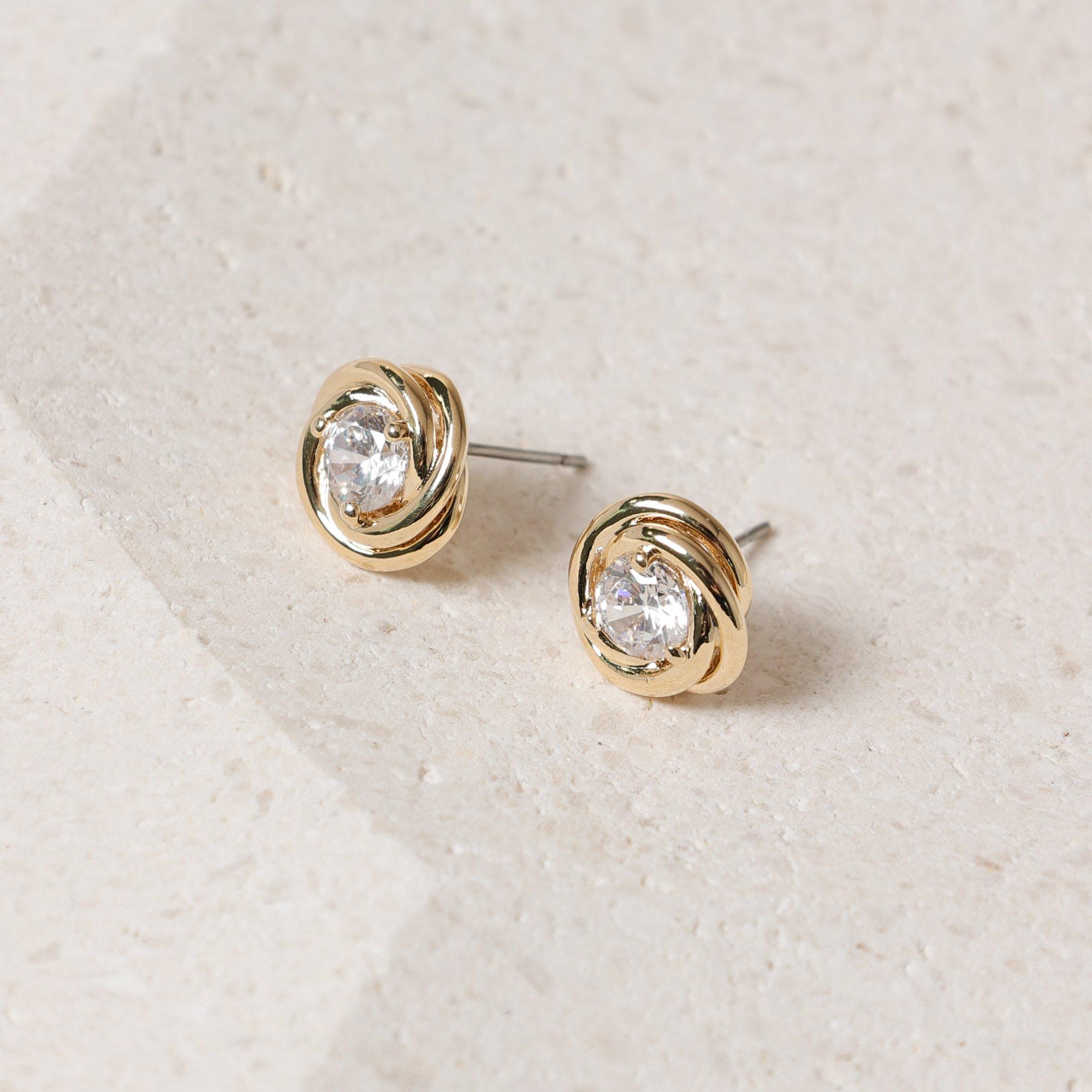 Gold - Jon Richard - Gold Plated Crystal Knot Earrings - 4