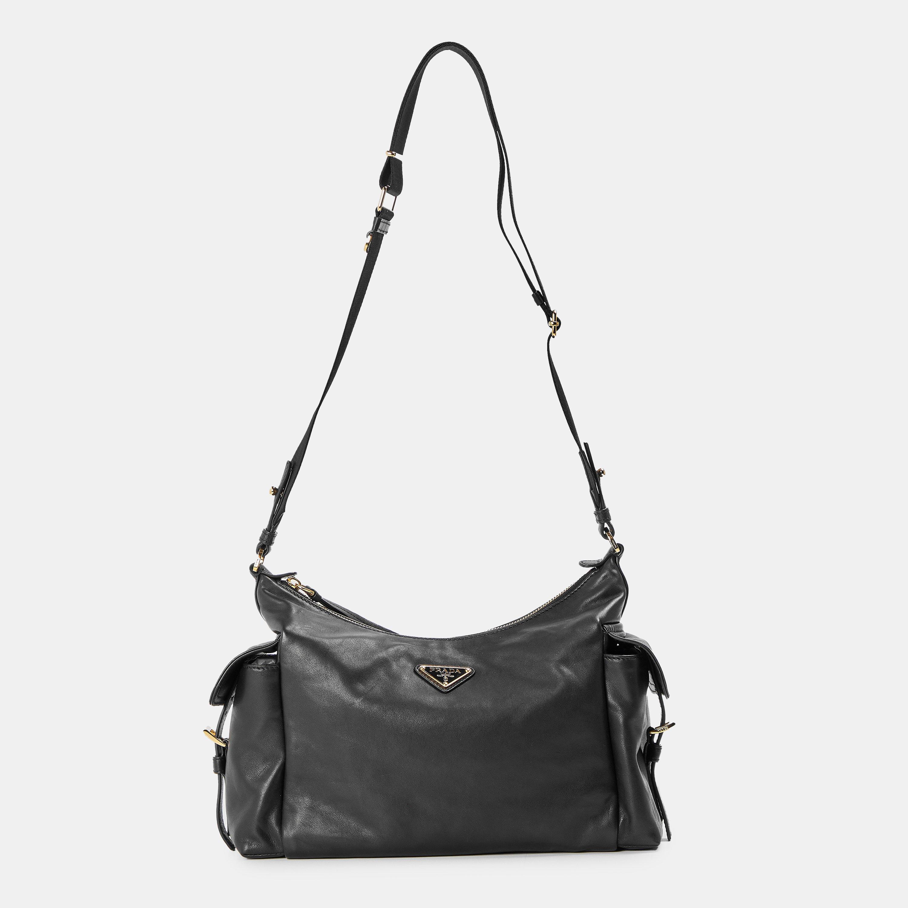 Prada Women's Leather Pocket Shoulder Bag - Nero