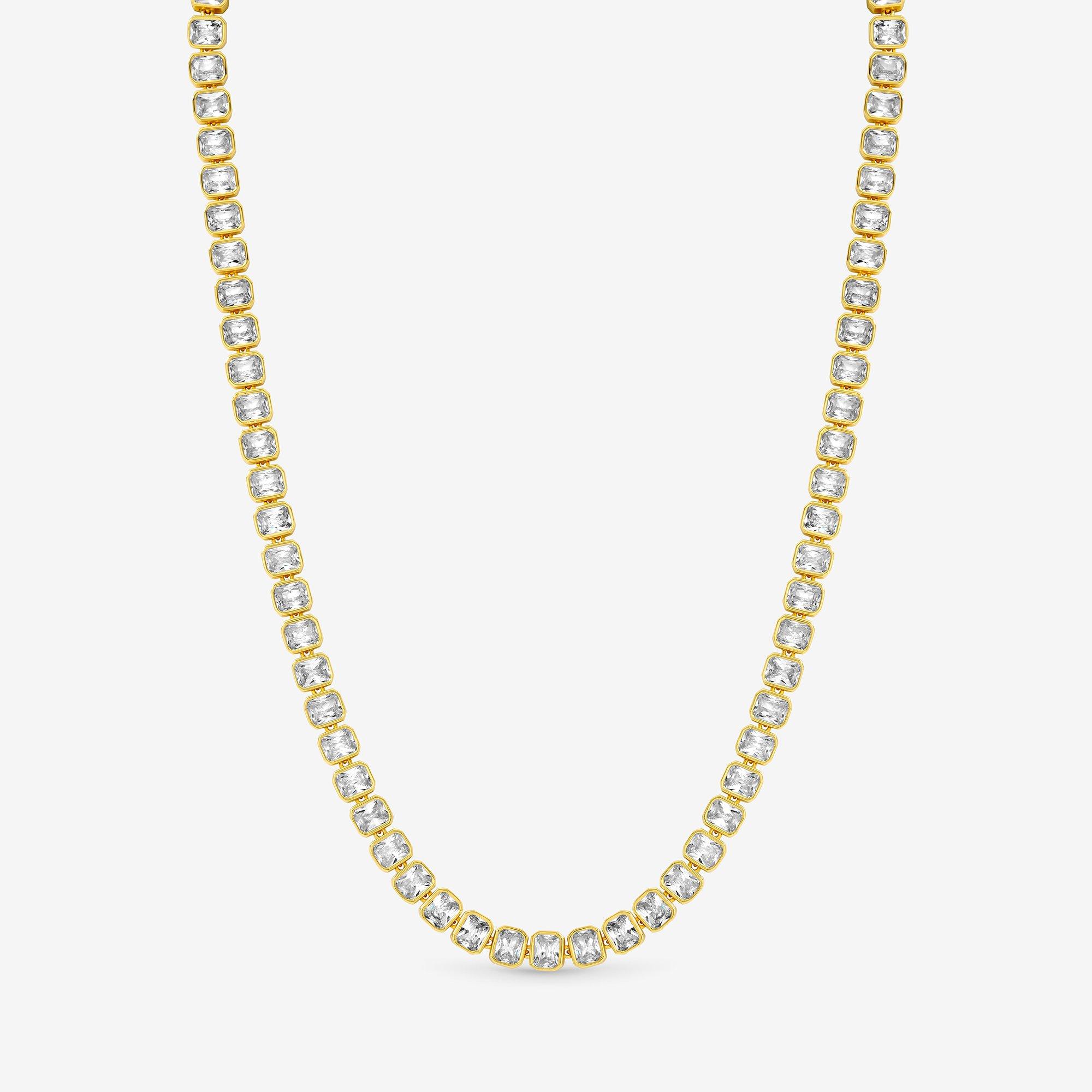 Gold - Jon Richard - 18K Gold Plated Crystal Tennis Necklace - 1