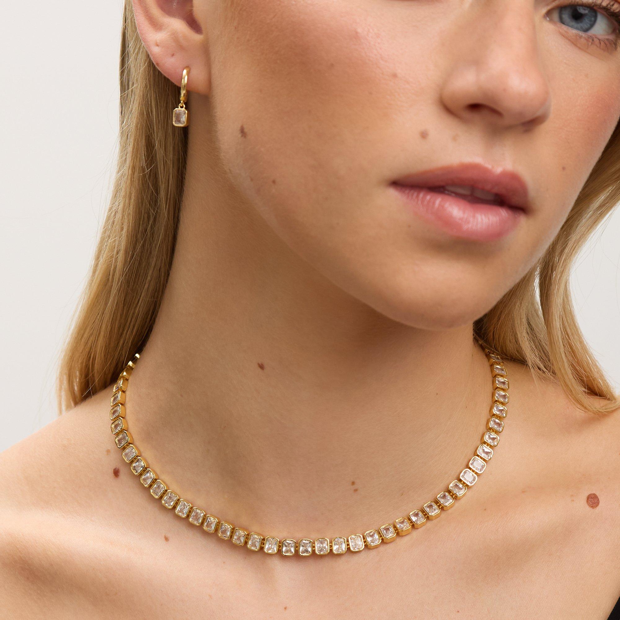 Gold - Jon Richard - 18K Gold Plated Crystal Tennis Necklace - 2