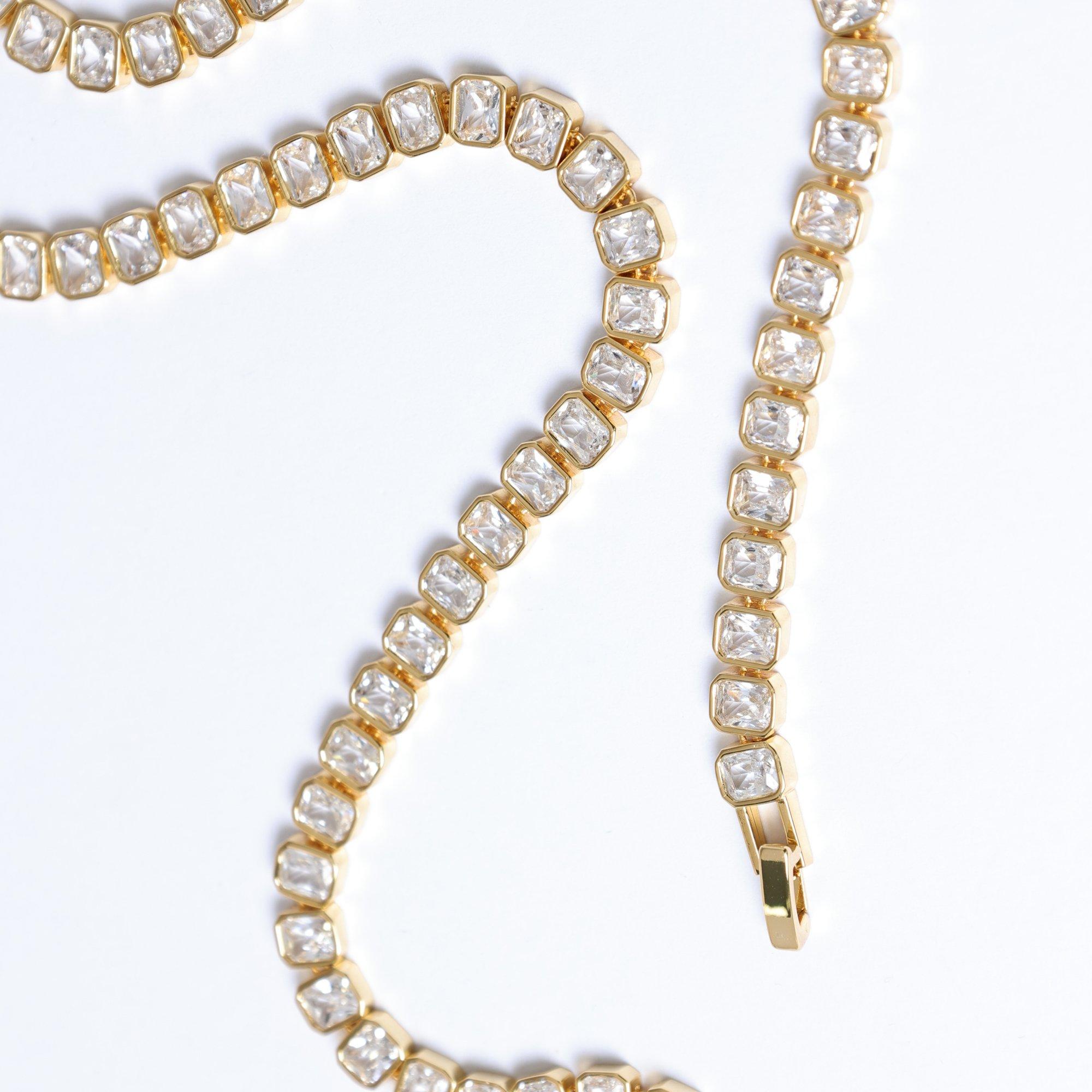 Gold - Jon Richard - 18K Gold Plated Crystal Tennis Necklace - 3