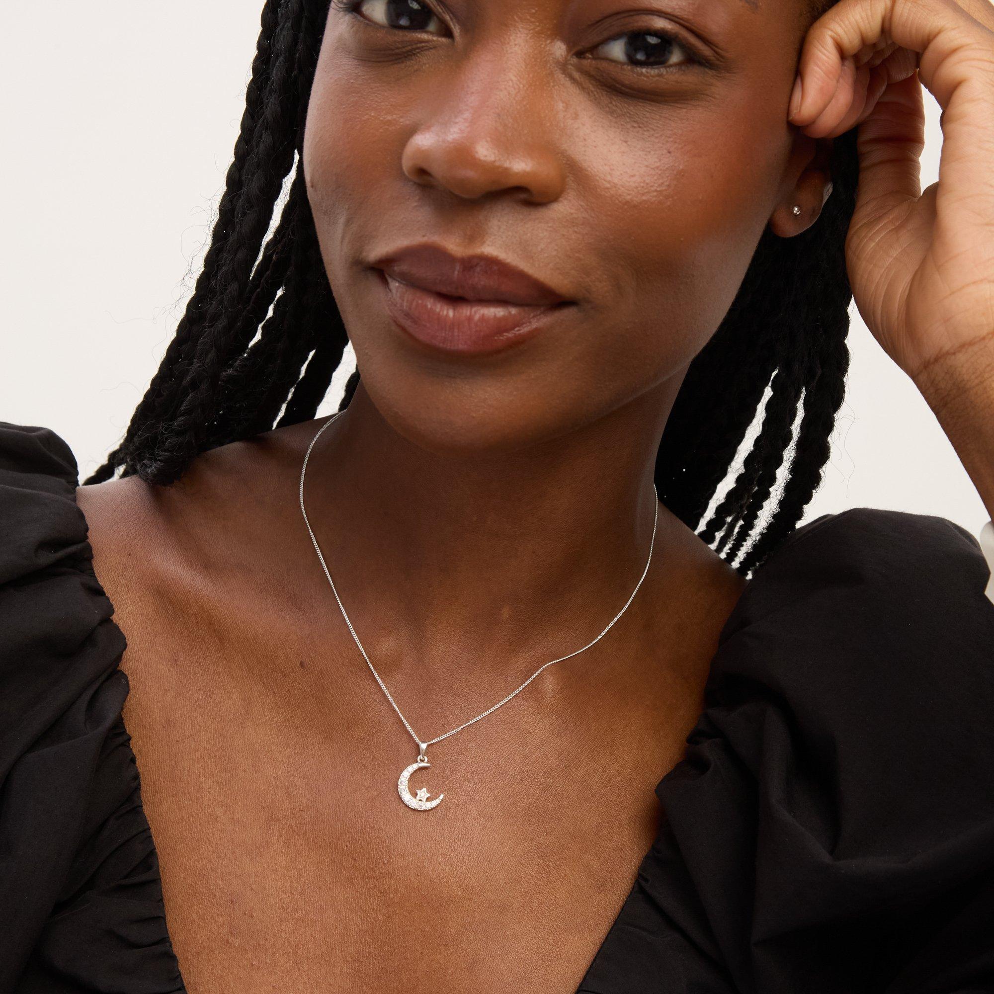 Silver - Simply Silver - Sterling Silver 925 CZ Crescent Pendant - 2