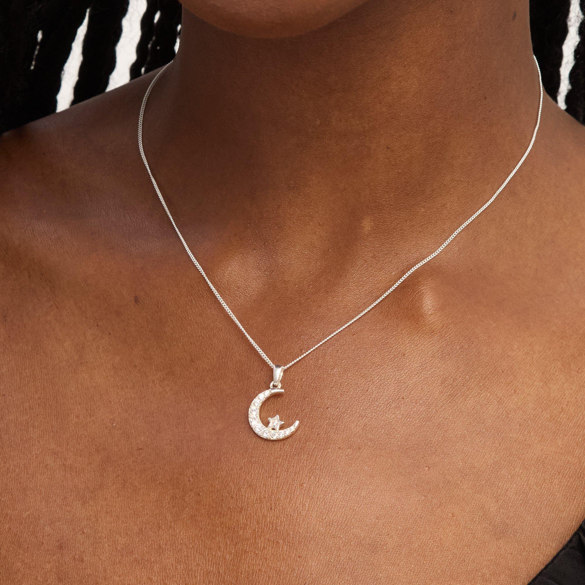 Silver - Simply Silver - Sterling Silver 925 CZ Crescent Pendant - 4