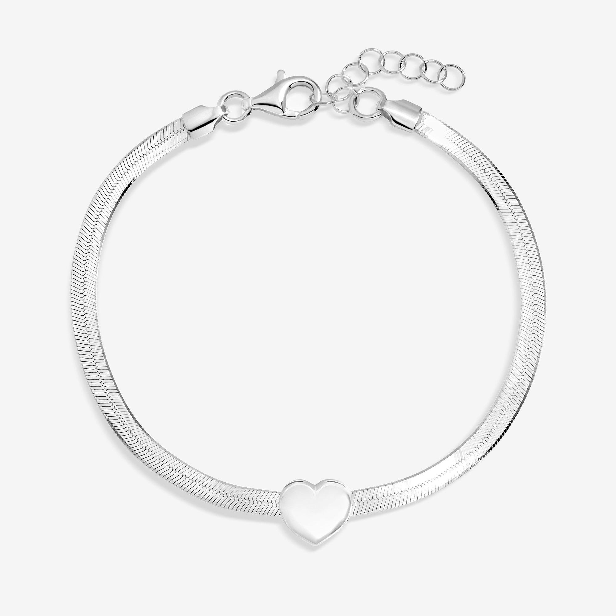 Silver - Simply Silver - Sterling Silver 925 Snake Chain Heart Bracelet - 1