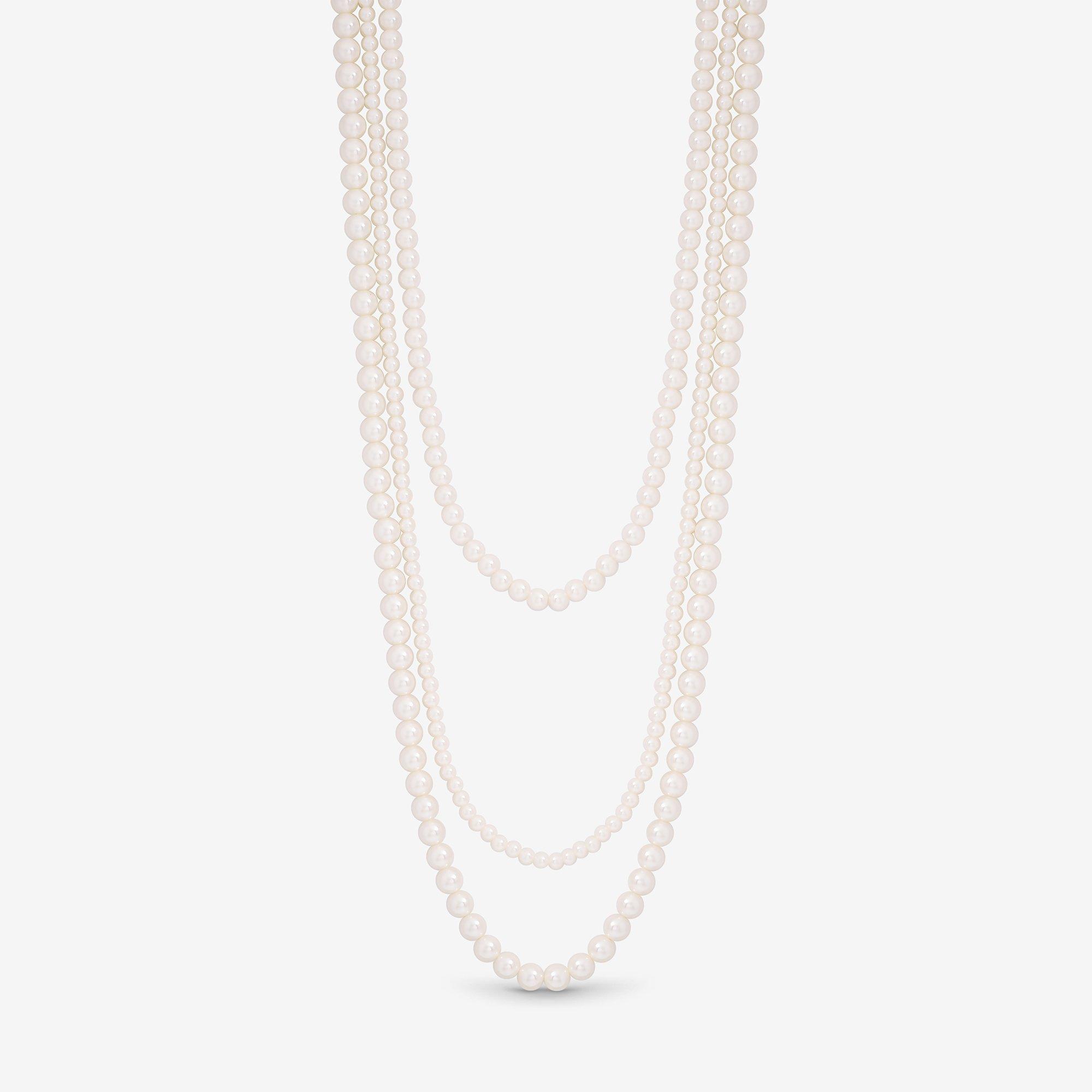 White - Mood - Pearl Multi Row Statement Long Necklace - 1