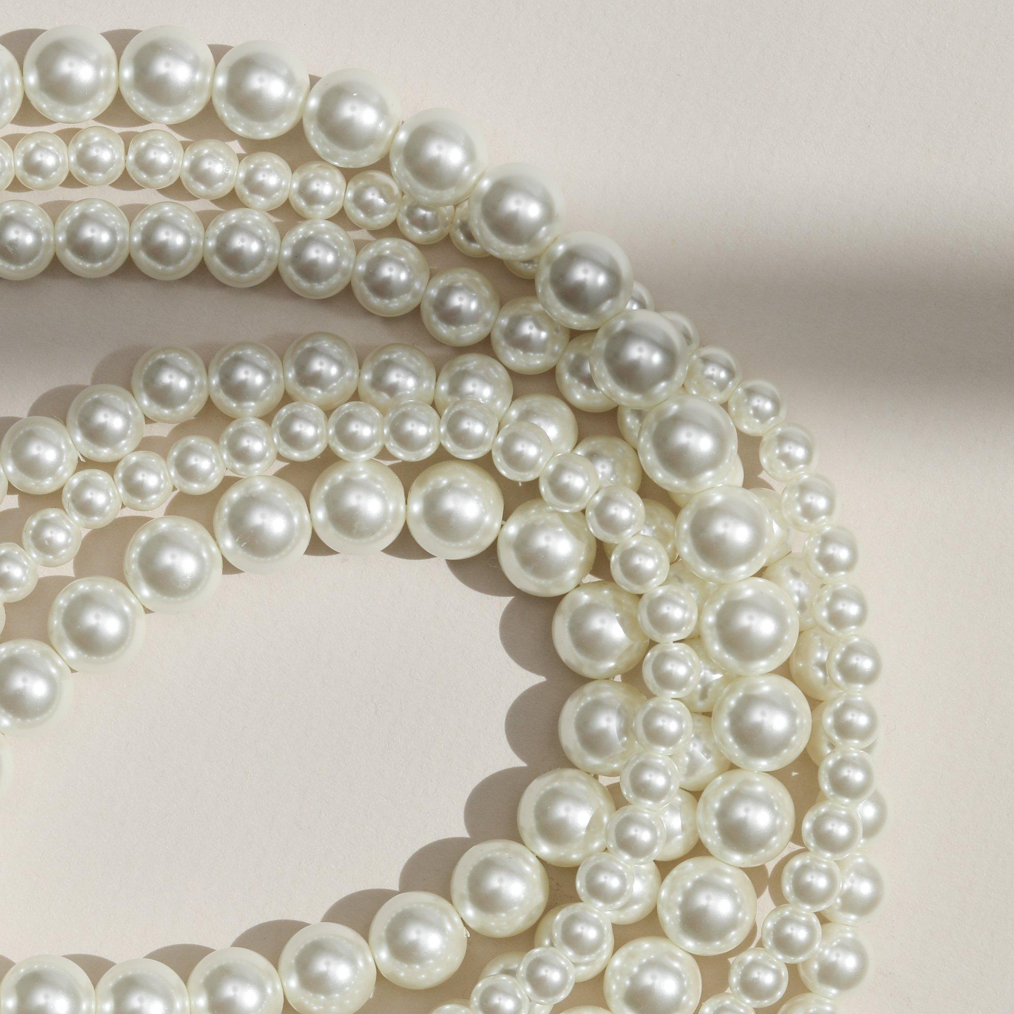 White - Mood - Pearl Multi Row Statement Long Necklace - 3