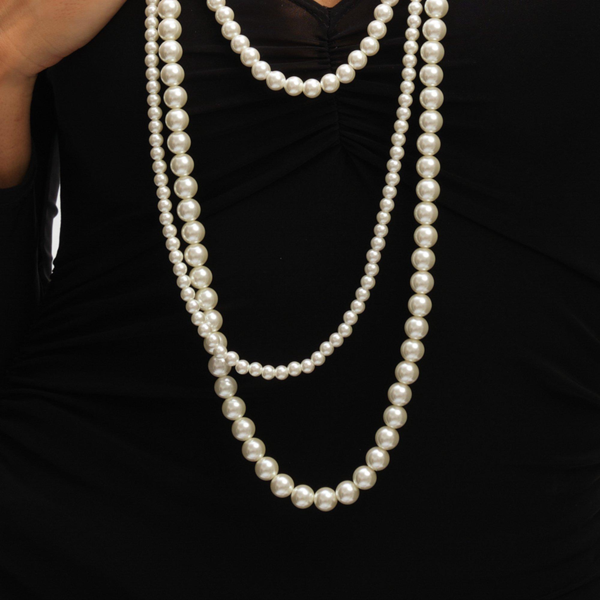 White - Mood - Pearl Multi Row Statement Long Necklace - 4
