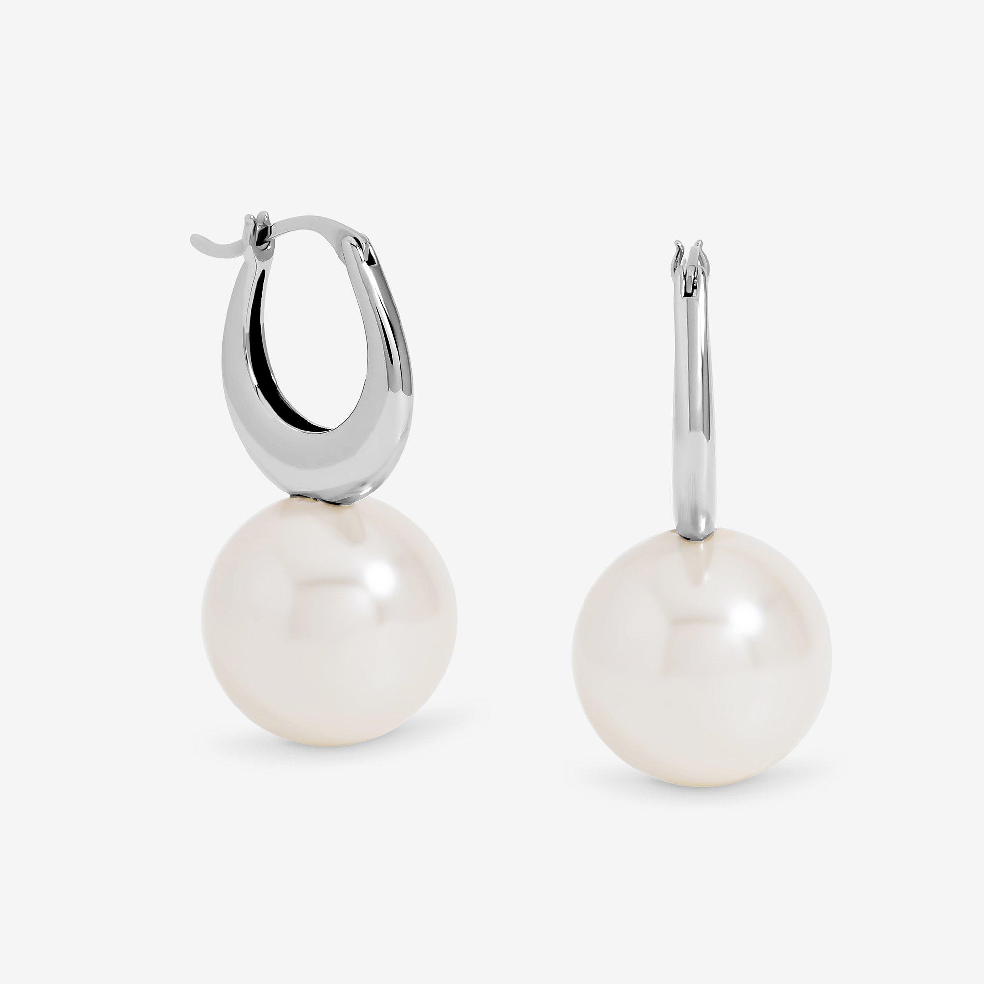 Jon Richard Women's Rhodium Plated Polished Pearl Hoop Earrings - Silver