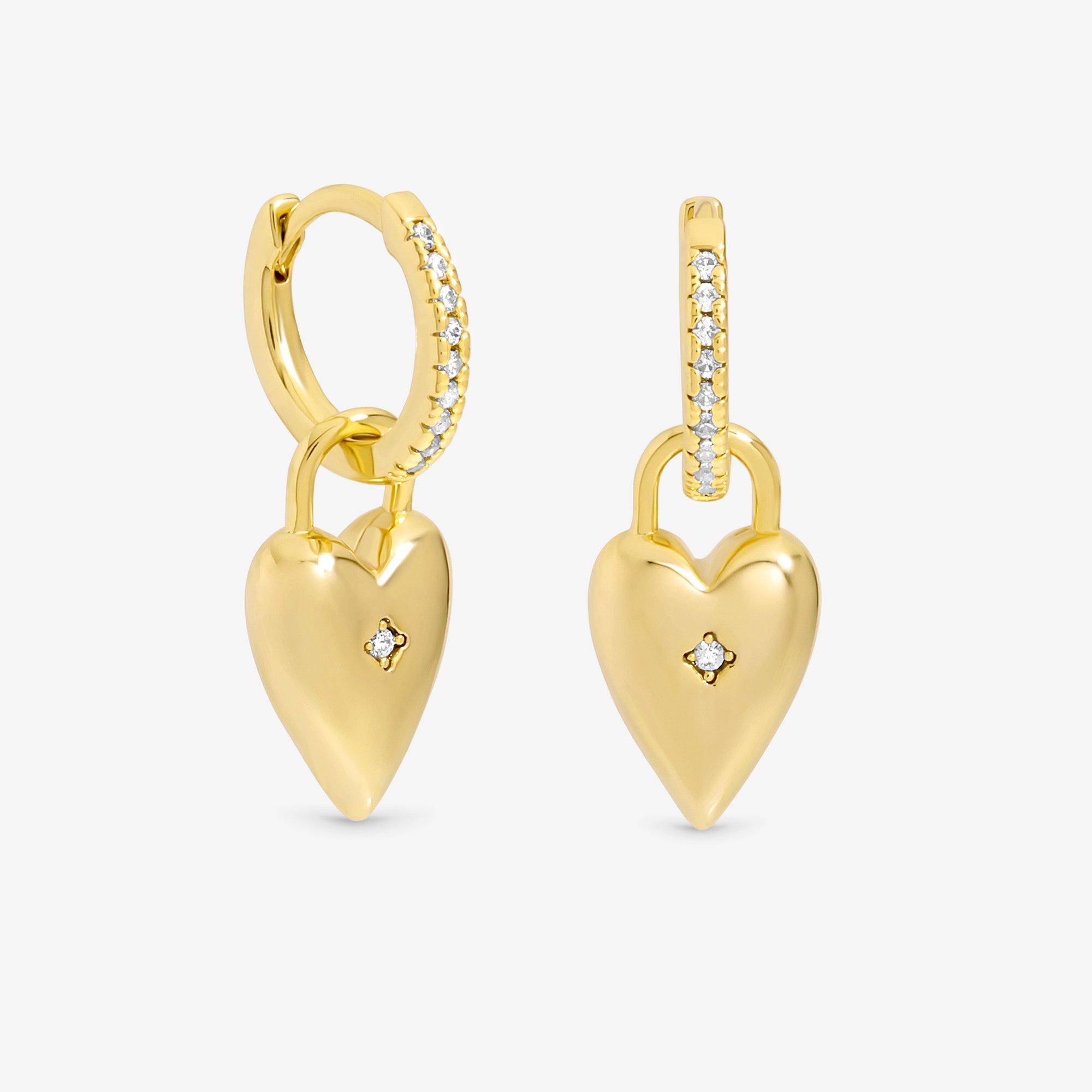 Gold - Jon Richard - 18K Gold Plated CZ Heart Hoop Earrings - 1