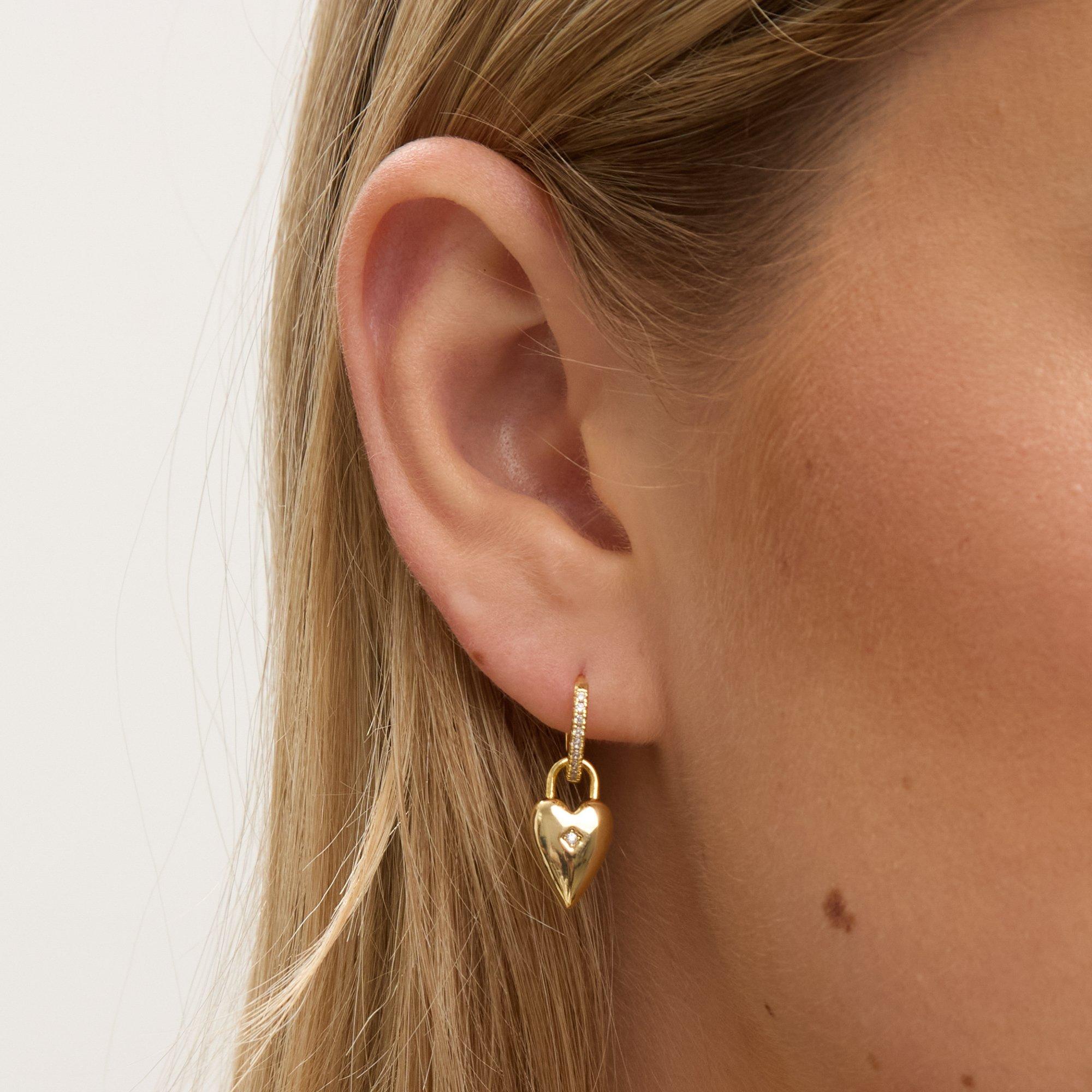 Gold - Jon Richard - 18K Gold Plated CZ Heart Hoop Earrings - 2