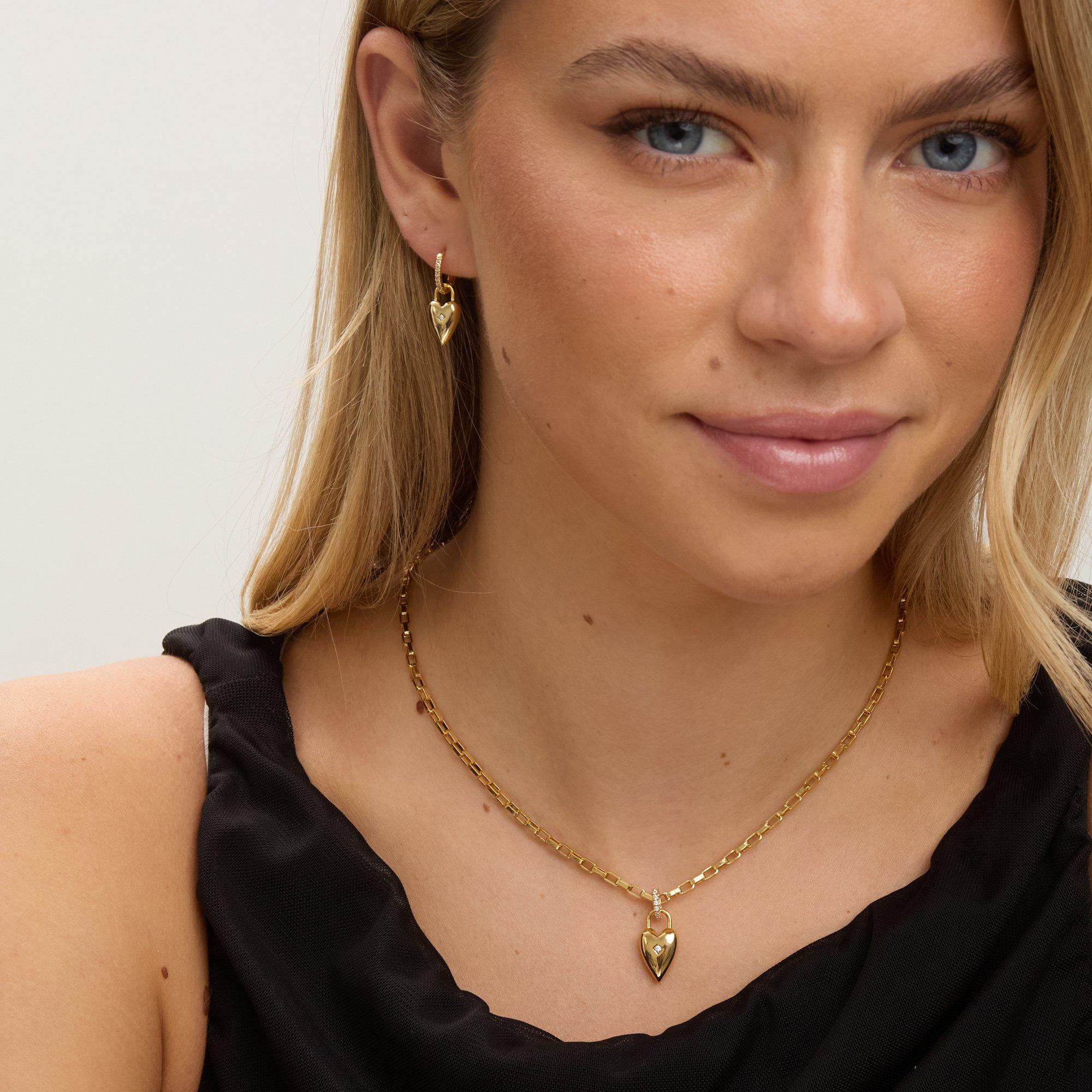 Gold - Jon Richard - 18K Gold Plated CZ Heart Hoop Earrings - 3