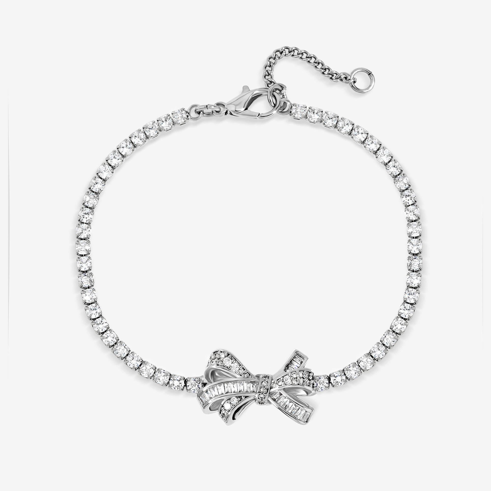 Silver - Jon Richard - Rhodium Plated CZ Bow Tennis Bracelet