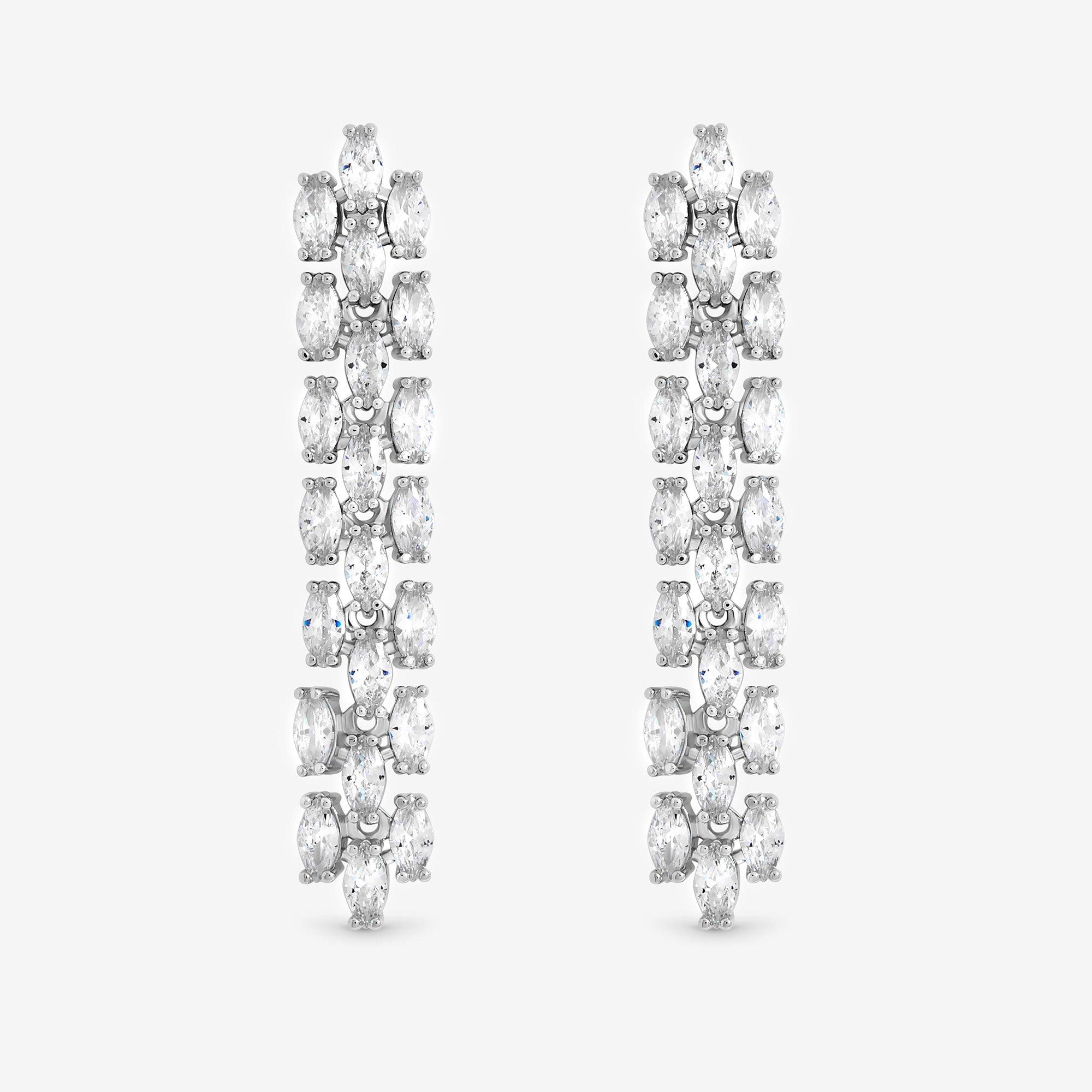 Silver - Jon Richard - Rhodium Plated CZ Navette Drop Earring - 1
