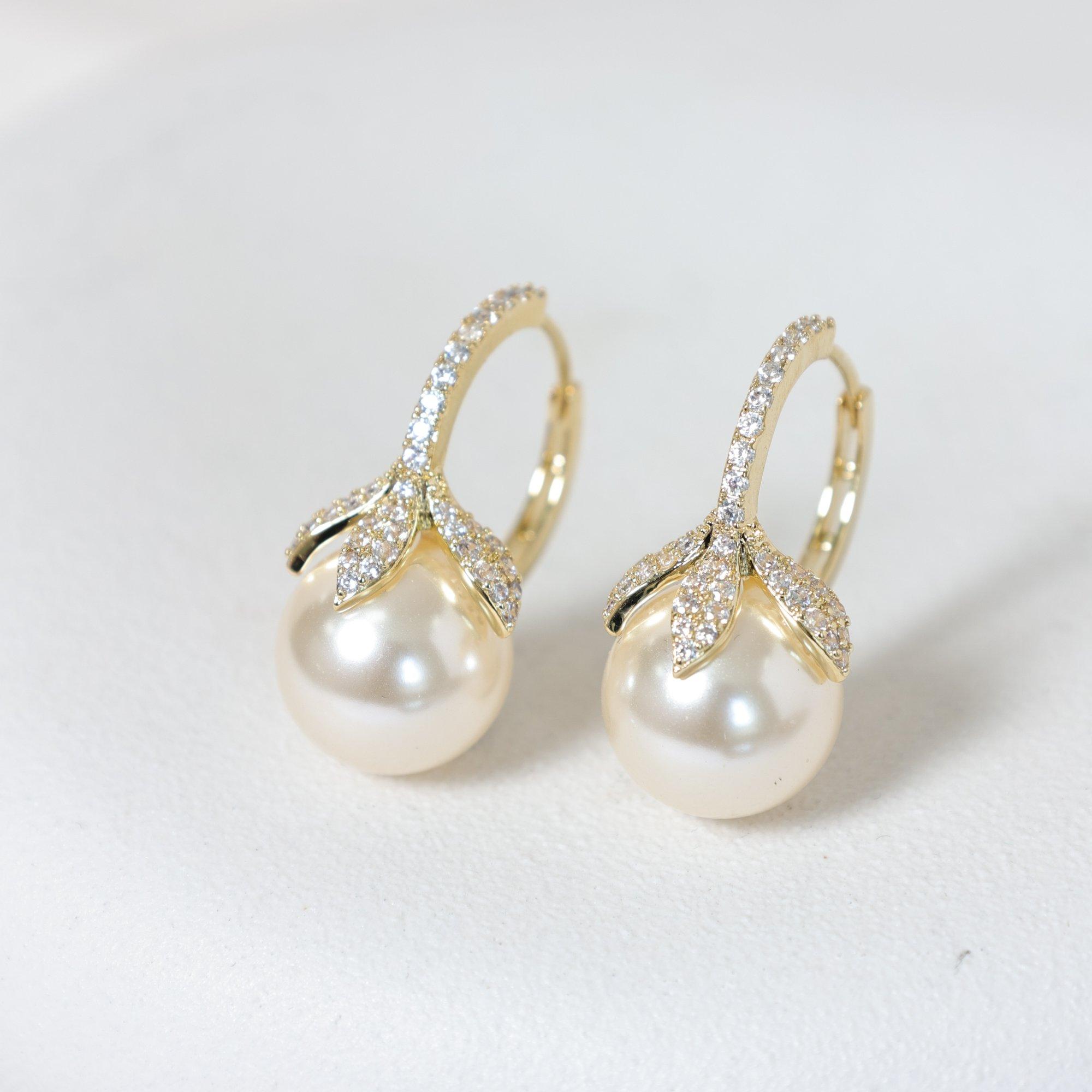 Gold - Jon Richard - Gold Plated Crystal Leaf & Pearl Earrings - 3