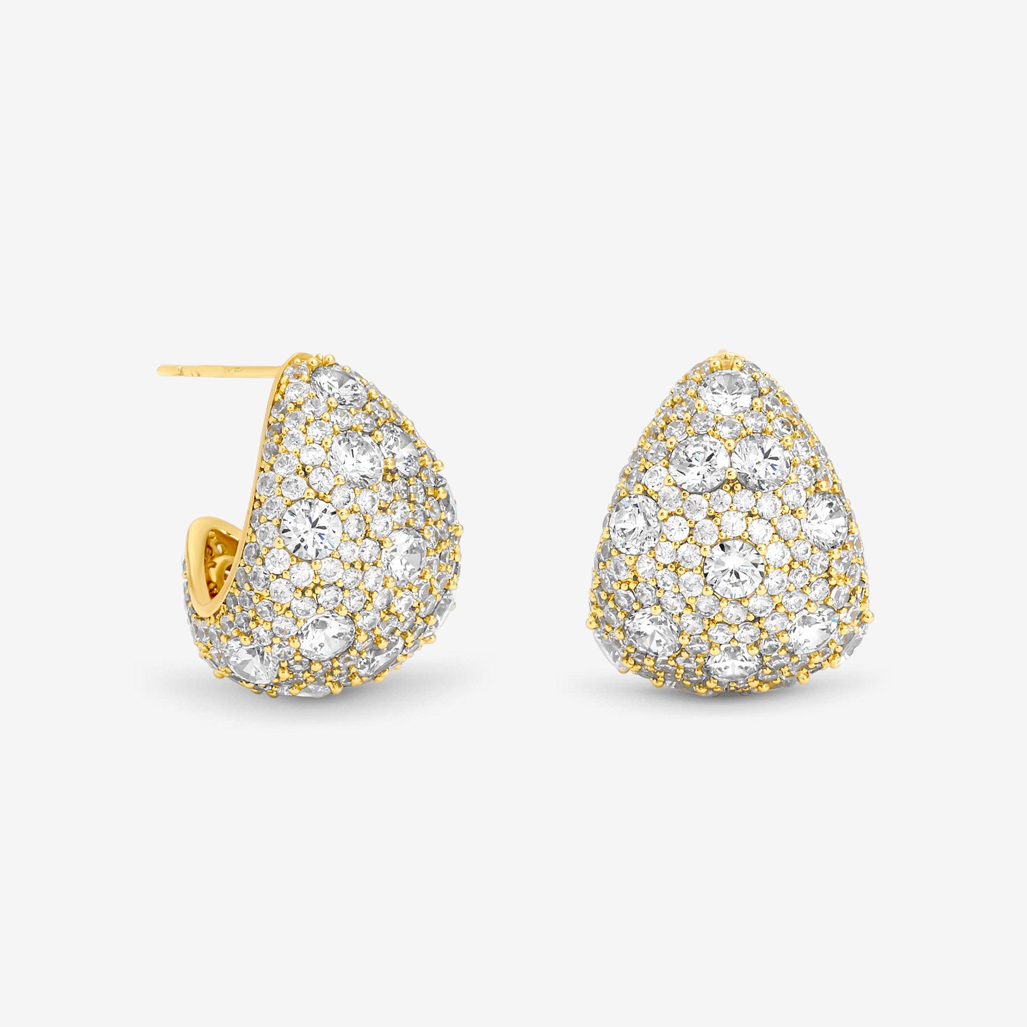 Gold - Jon Richard - Gold Plated Crystal Large Dome Earrings - 1