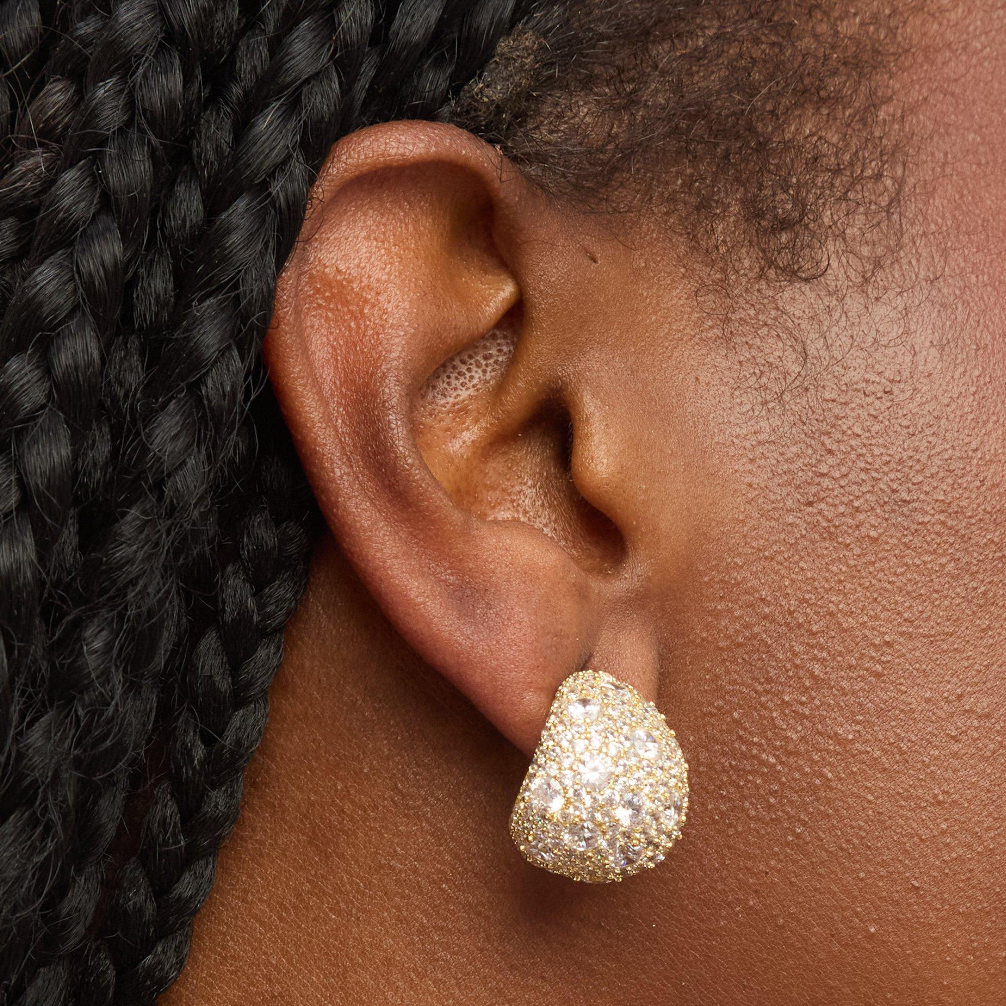 Gold - Jon Richard - Gold Plated Crystal Large Dome Earrings - 2