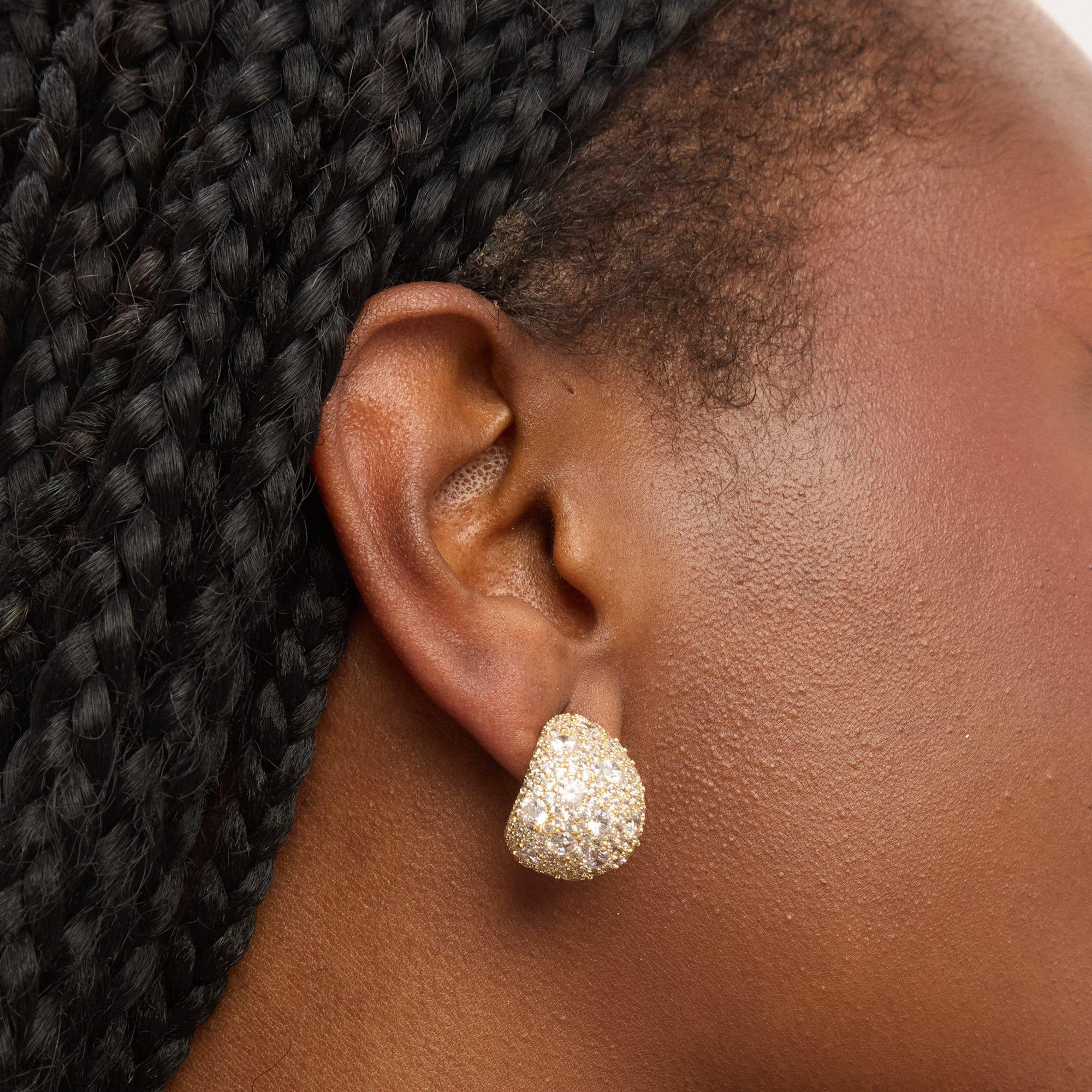 Gold - Jon Richard - Gold Plated Crystal Large Dome Earrings - 3