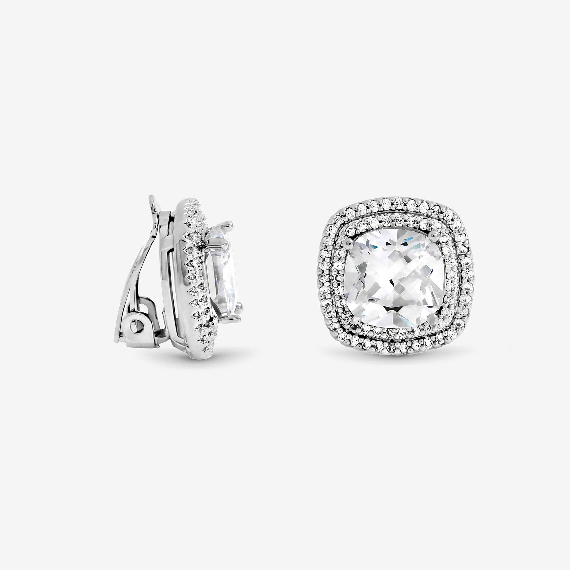 Silver - Jon Richard - Rhodium Plated Large Square Halo Studs - 1