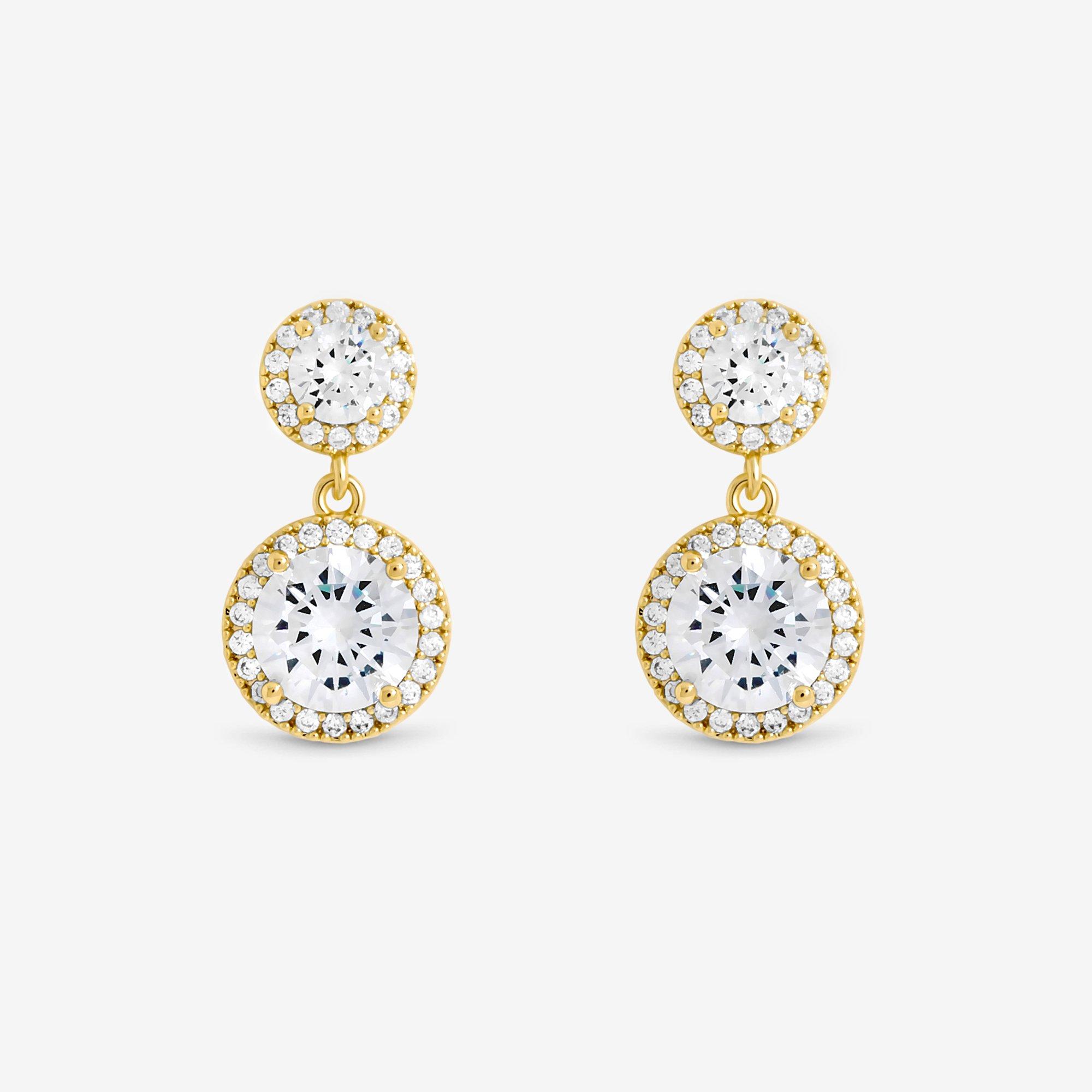 Gold - Jon Richard - Gold Plated CZ & Pave Halo Drop Earrings - 1
