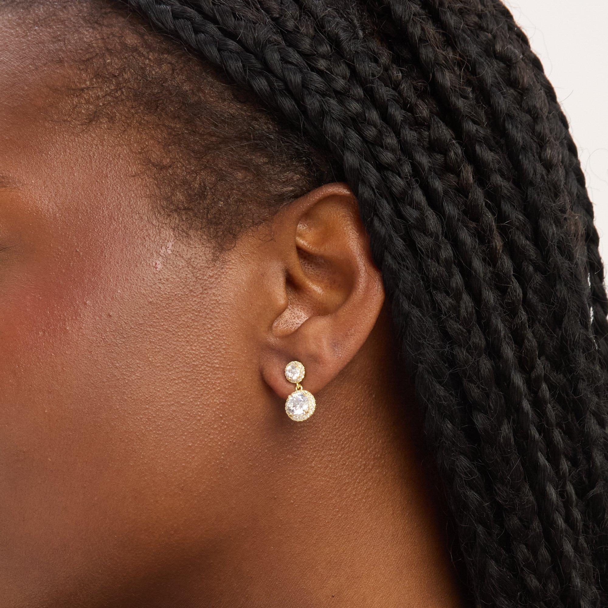 Gold - Jon Richard - Gold Plated CZ & Pave Halo Drop Earrings - 2