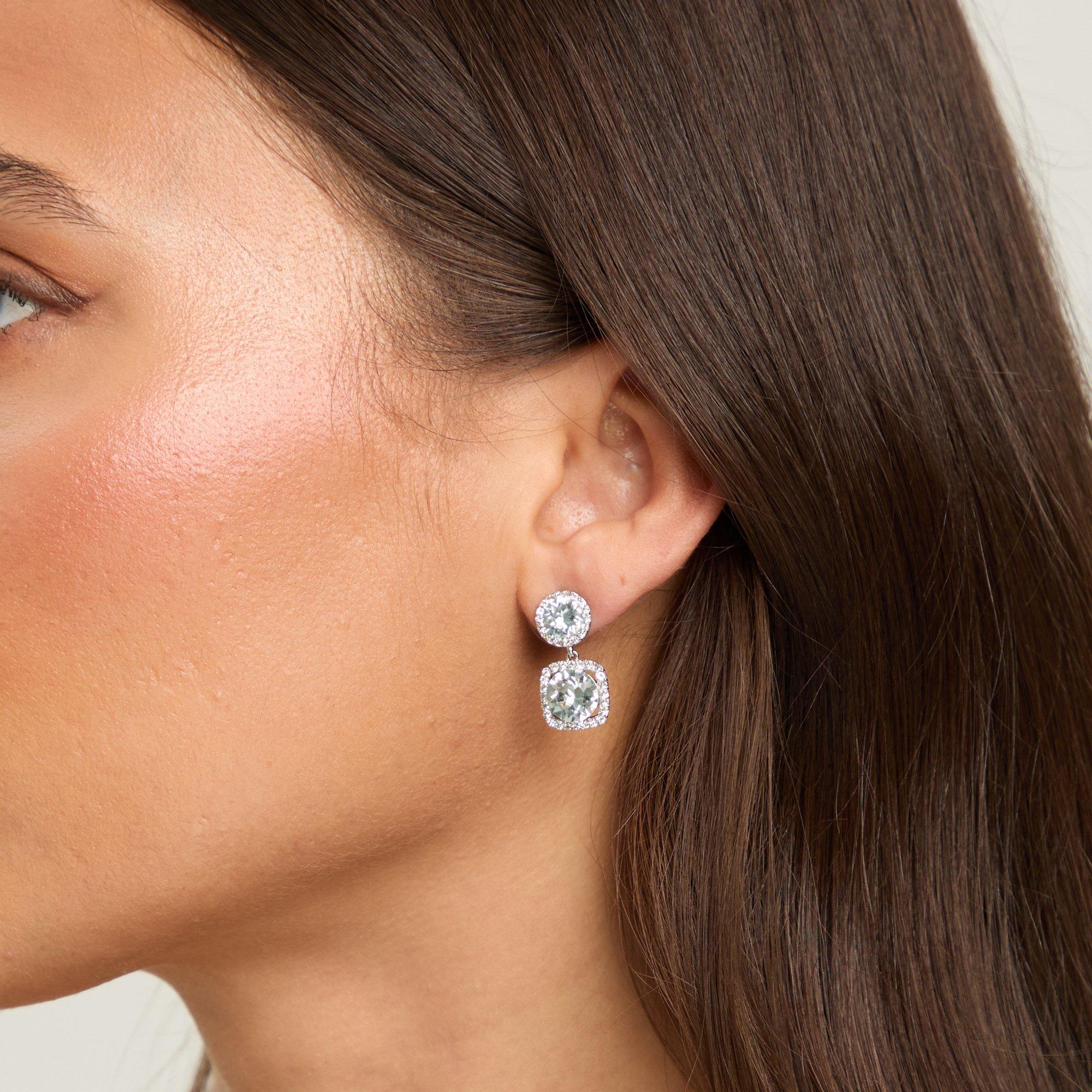 Silver - Jon Richard - Aqua Stone Drop Earrings - 2