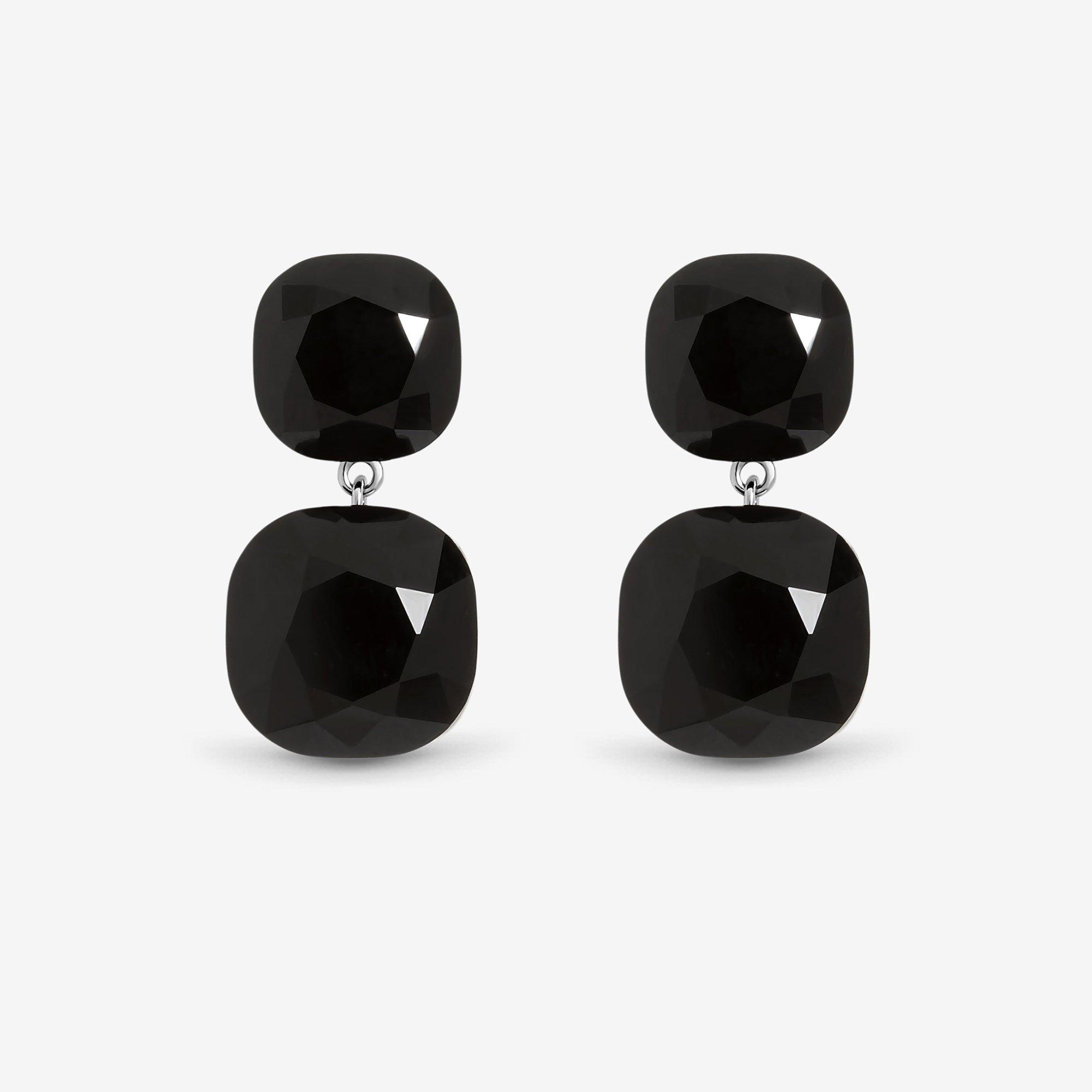 Silver - Jon Richard - Rhodium Plated Jet Statement Stone Drop Earrings - 1