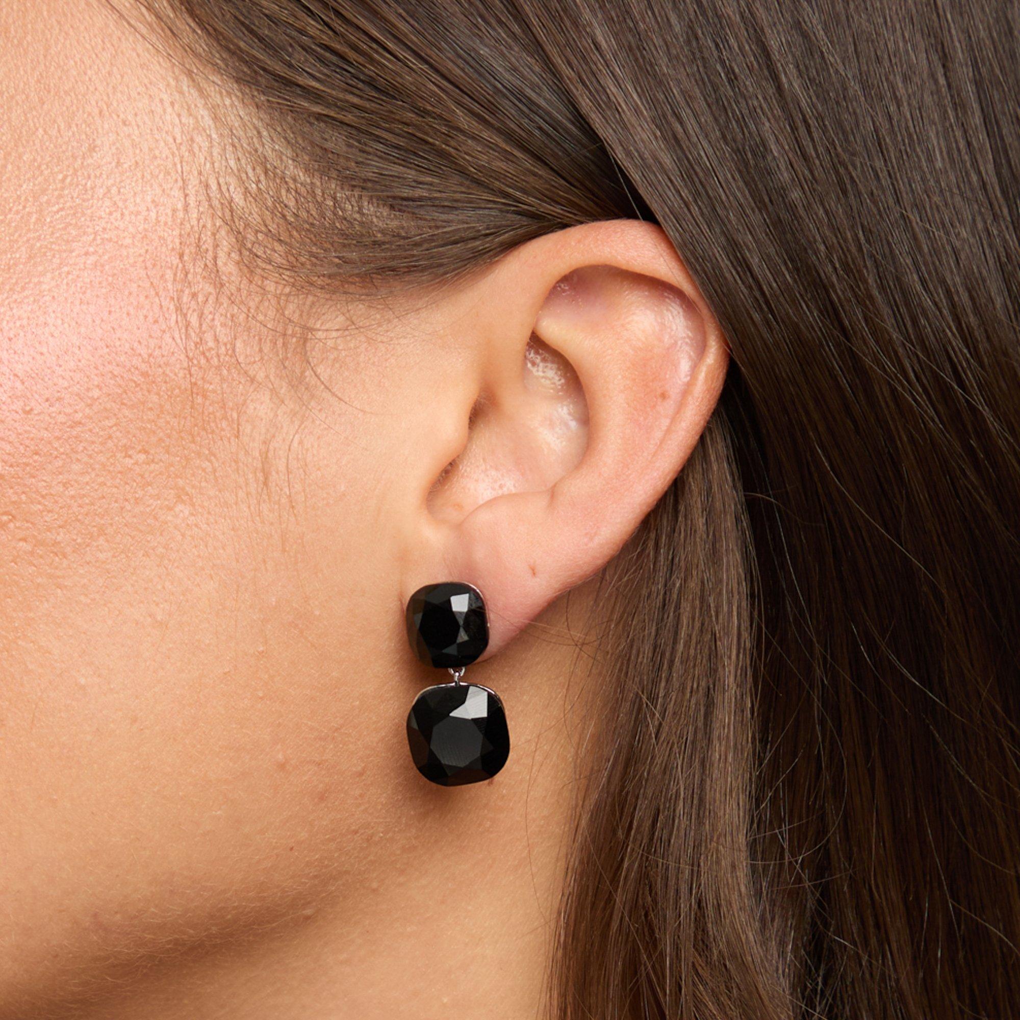 Silver - Jon Richard - Rhodium Plated Jet Statement Stone Drop Earrings - 2