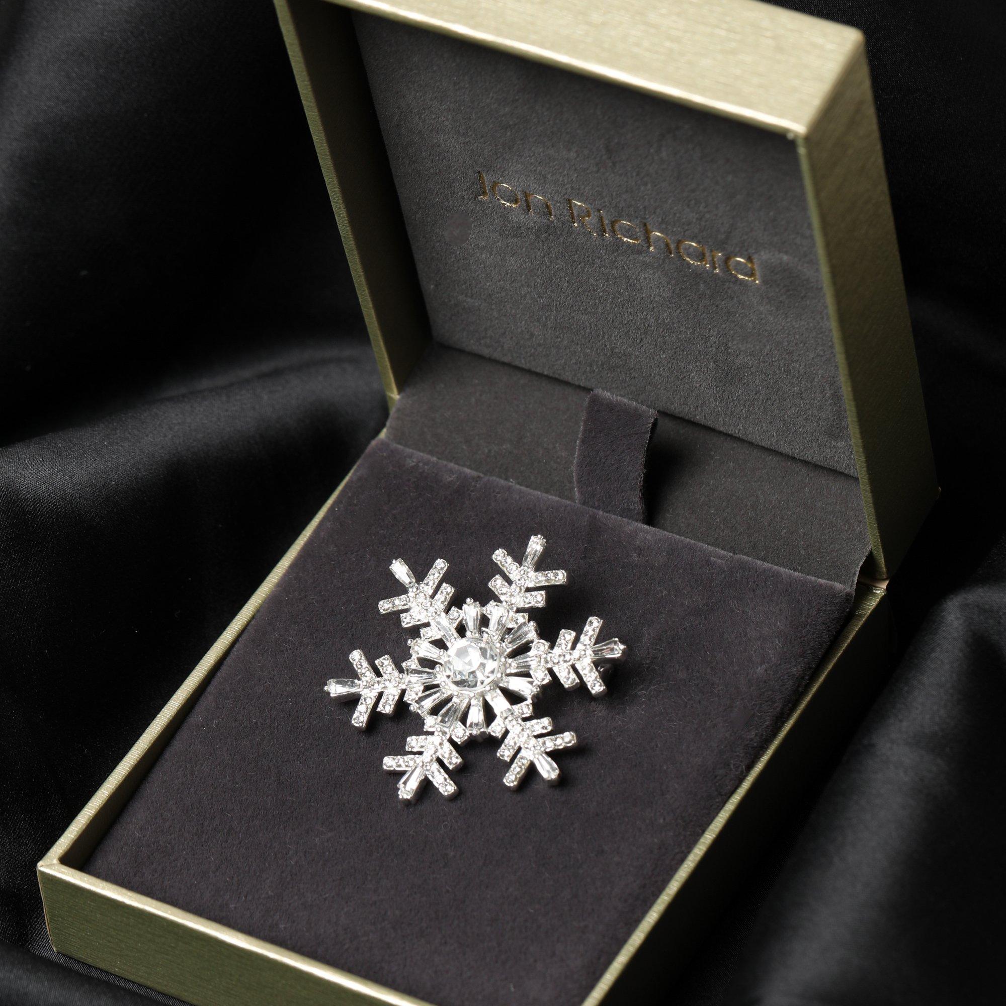 Silver - Jon Richard - Silver Plated Crystal Snowflake Brooch - Gift Box - 4