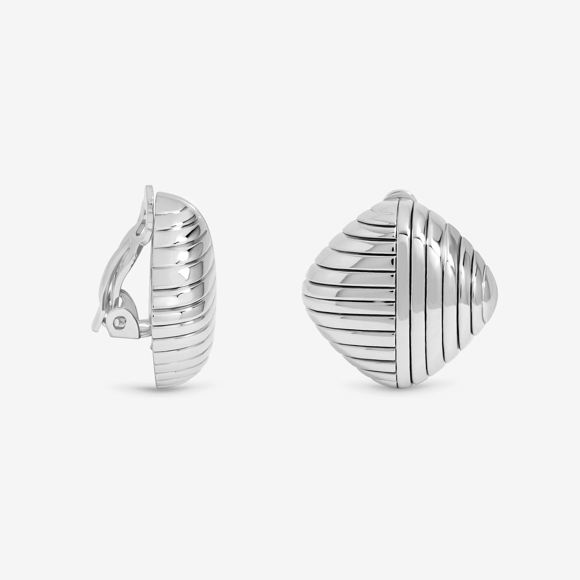 Silver - Jon Richard - Silver Plated Ridge Square Clip Earrings - 1