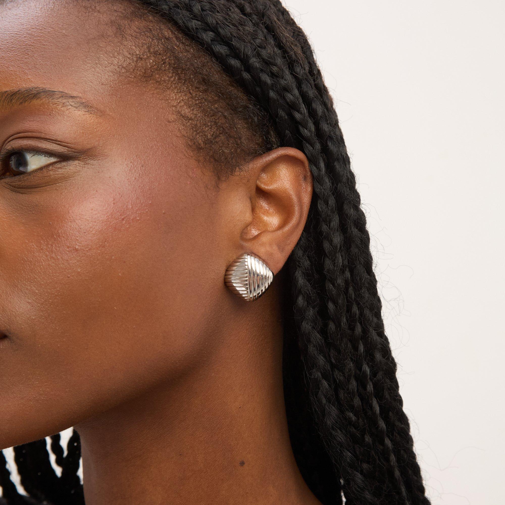 Silver - Jon Richard - Silver Plated Ridge Square Clip Earrings - 3